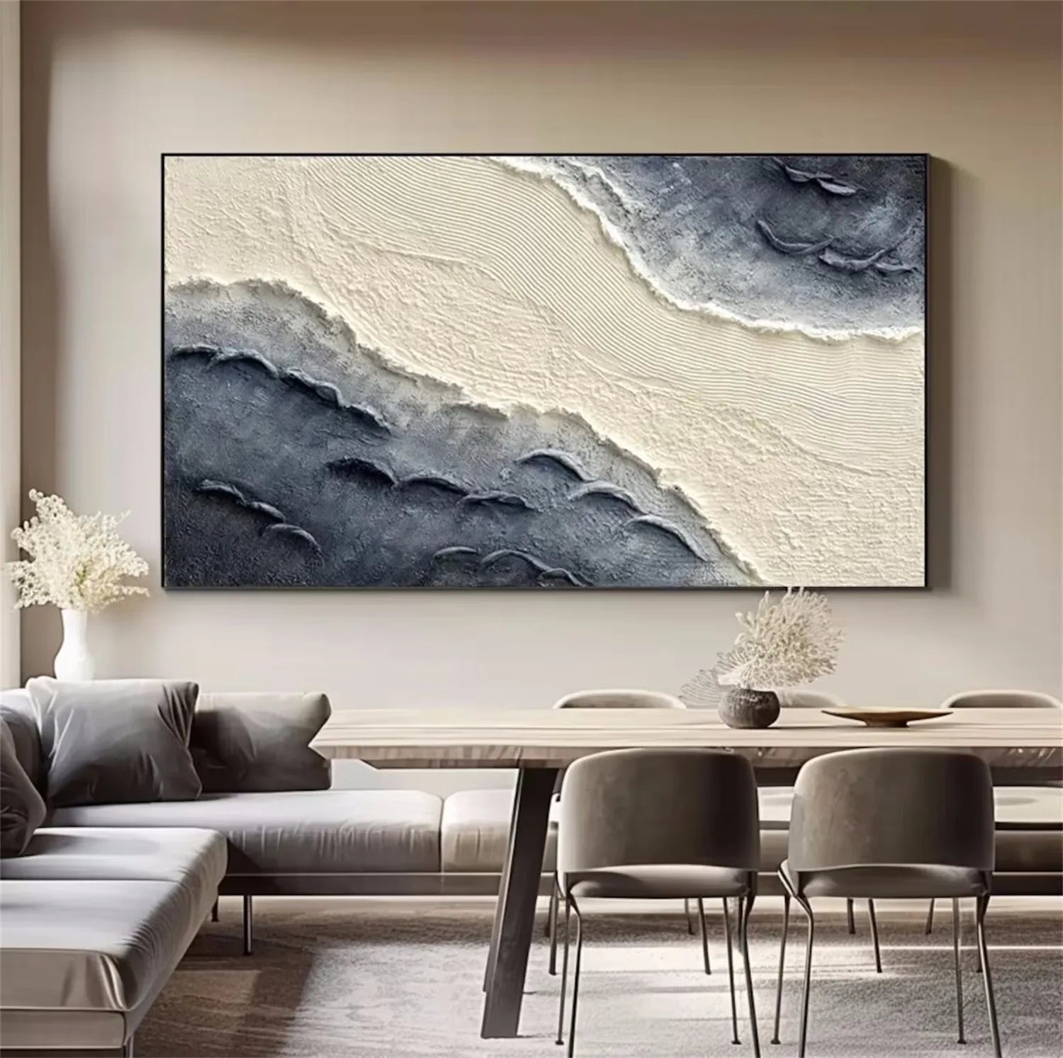 Textured Sand & Ocean Wall Art – Modern Minimalist Painting #JJ 177