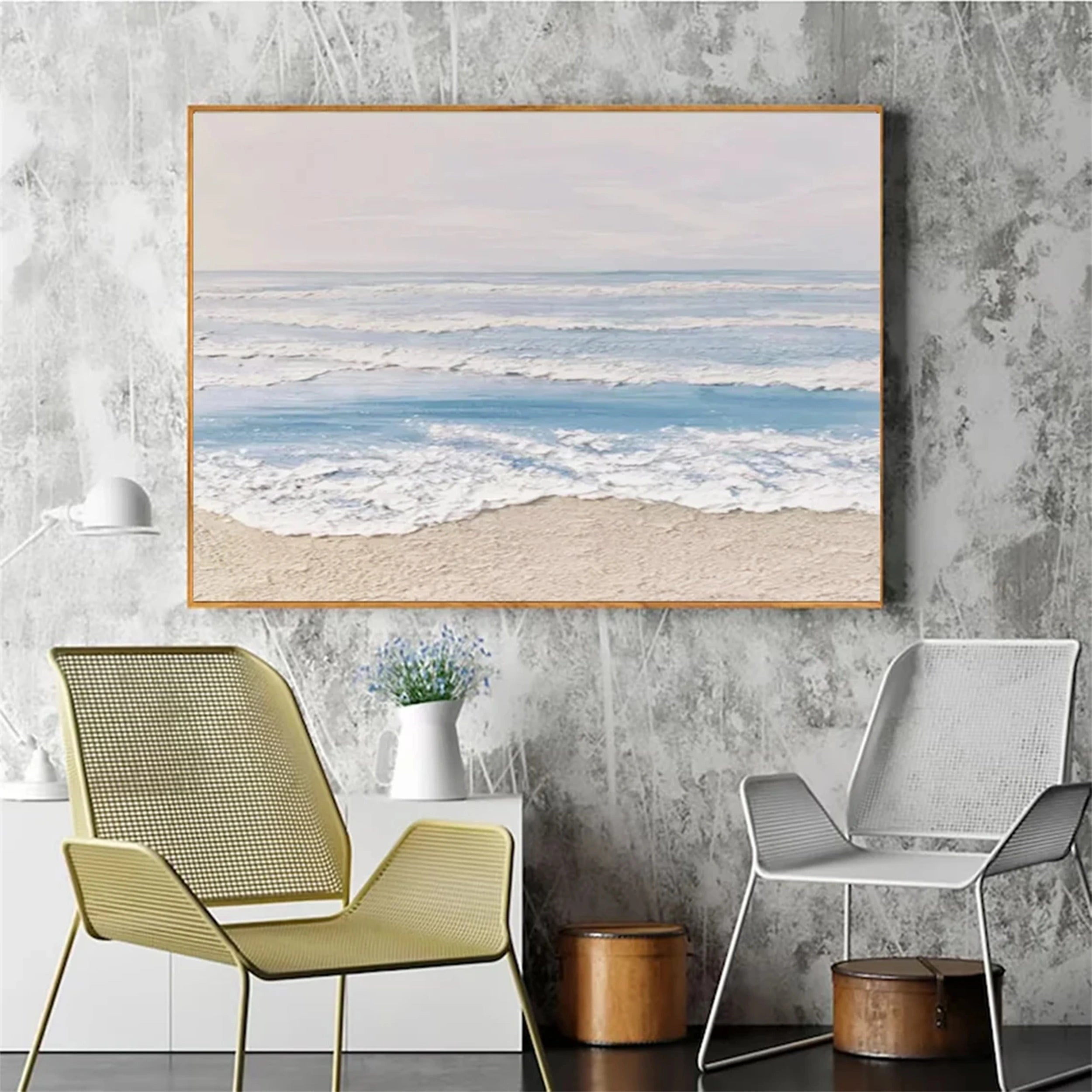 Large Textured Beach Wall Art | Calming Ocean Wave Canvas Painting #ZZ 074