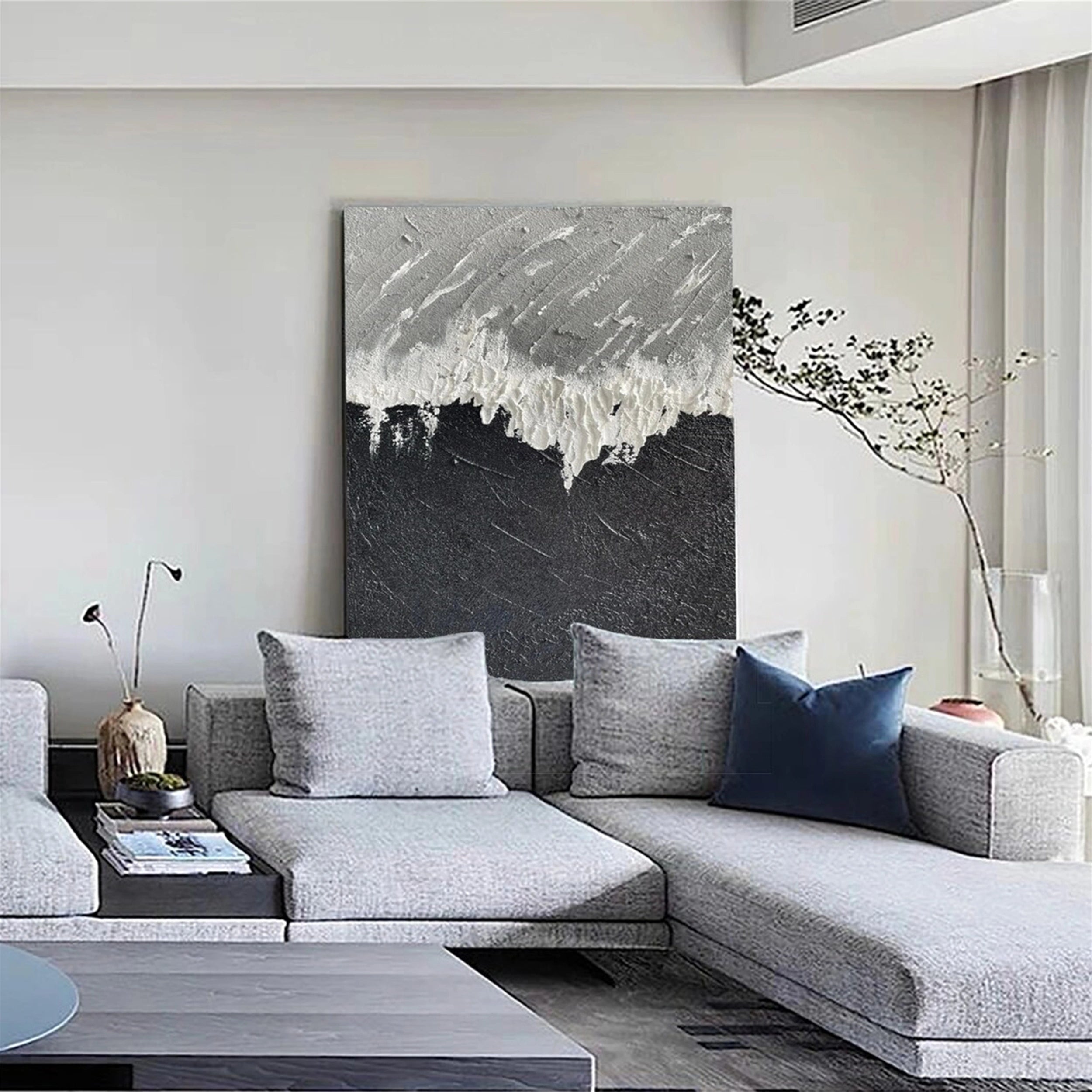 Textured Black White Grey Art | Modern Abstract Painting #JJ 225