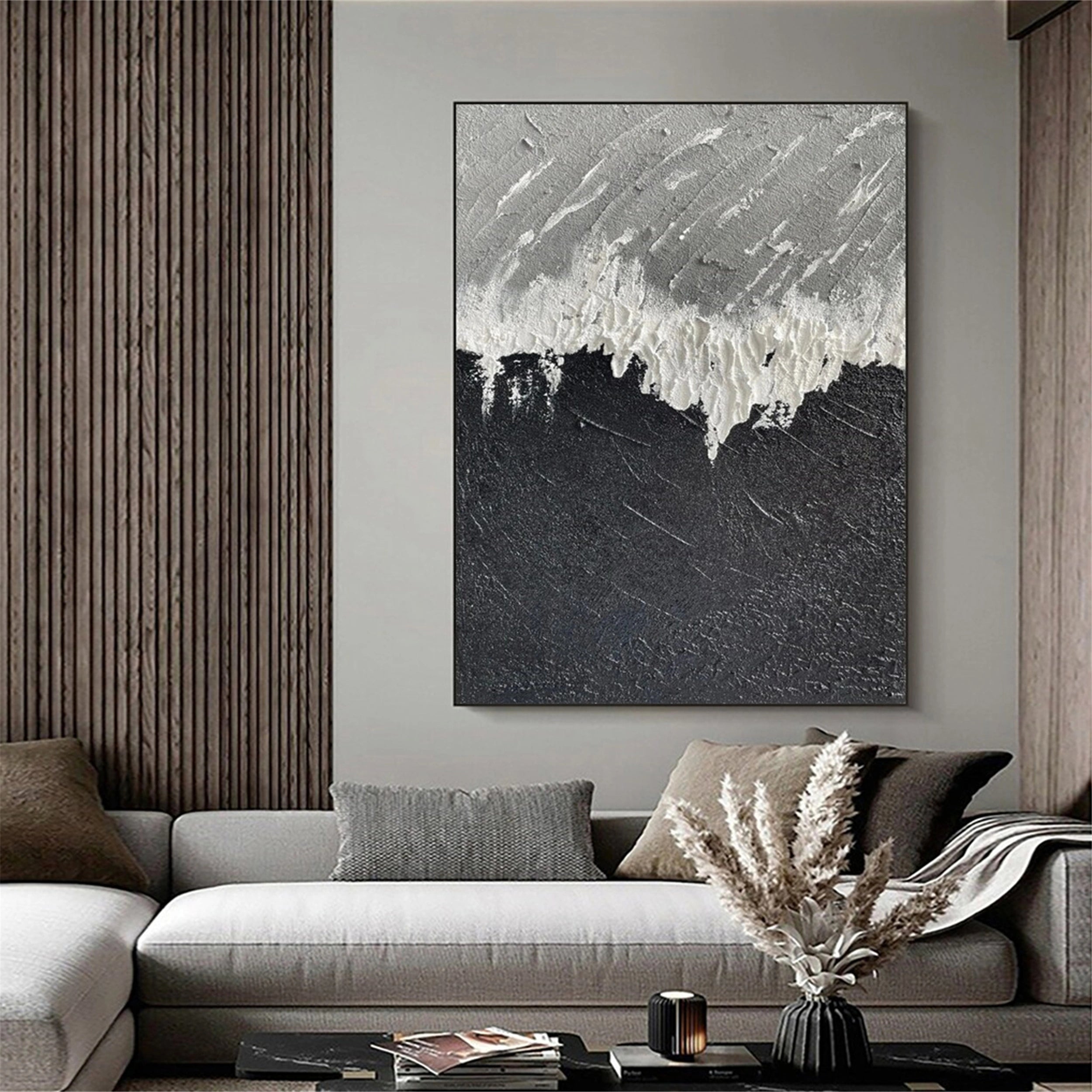 Textured Black White Grey Art | Modern Abstract Painting #JJ 225