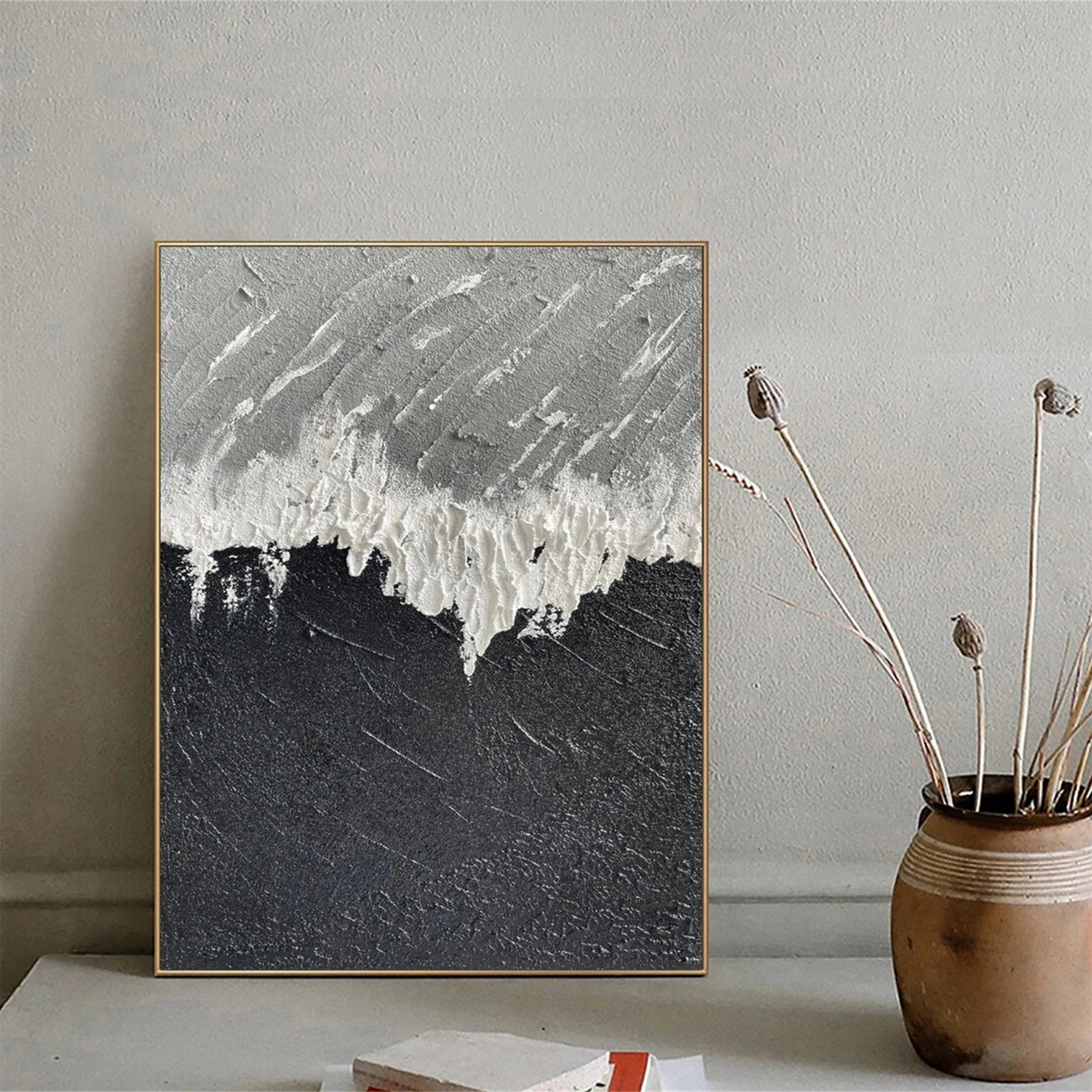 Textured Black White Grey Art | Modern Abstract Painting #JJ 225