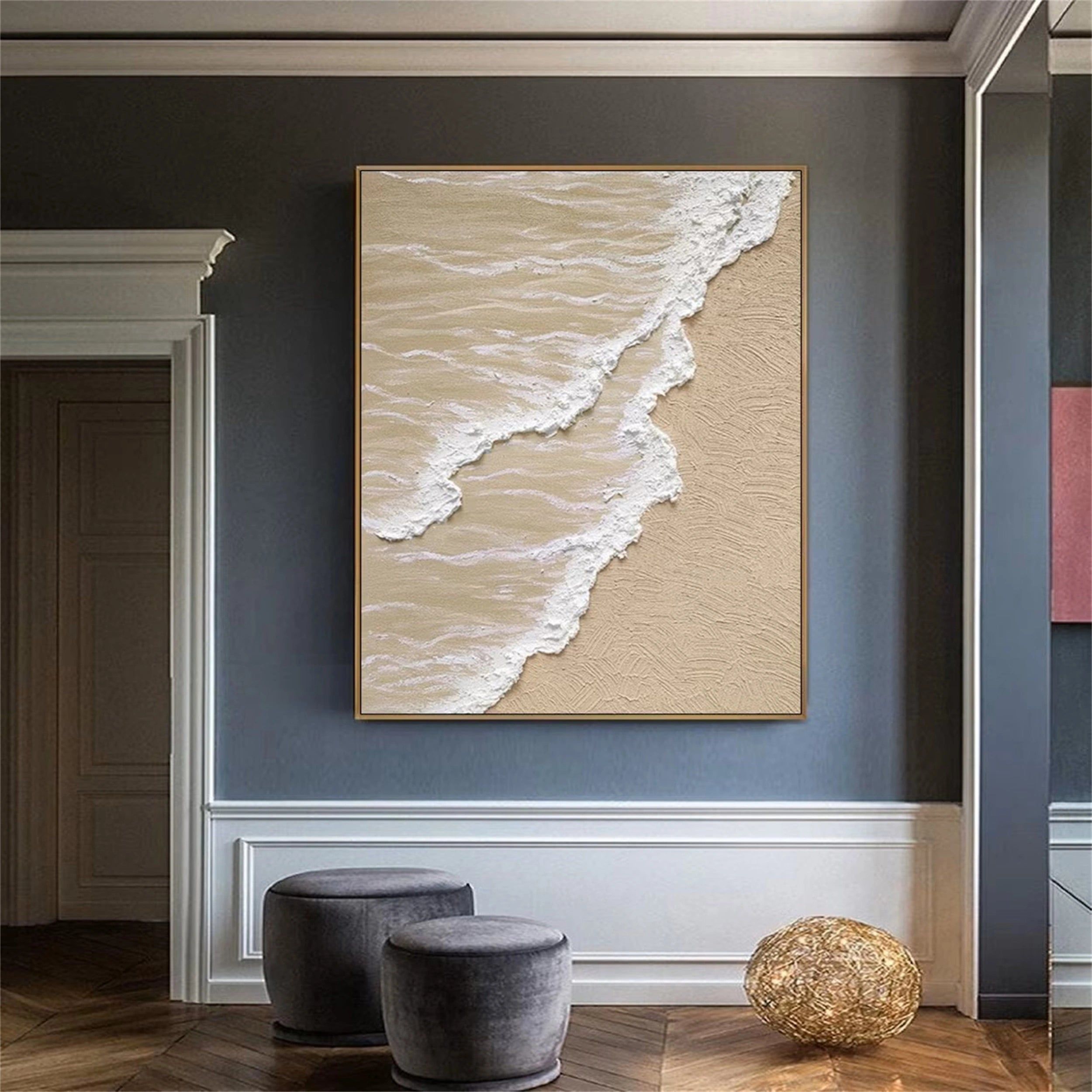 Large Textured Beach Shoreline Painting | 3D Coastal Abstract Art #ZZ 052