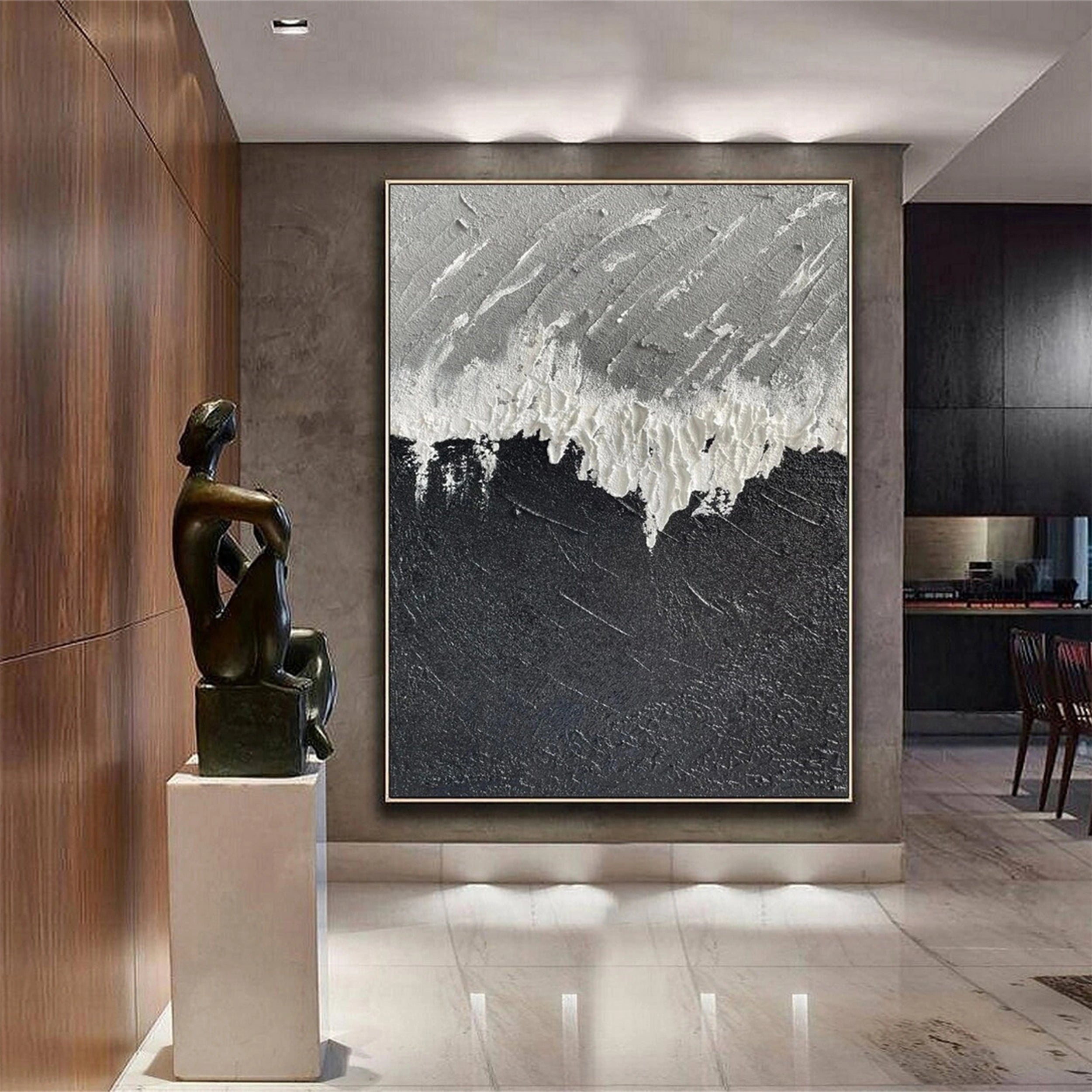 Textured Black White Grey Art | Modern Abstract Painting #JJ 225