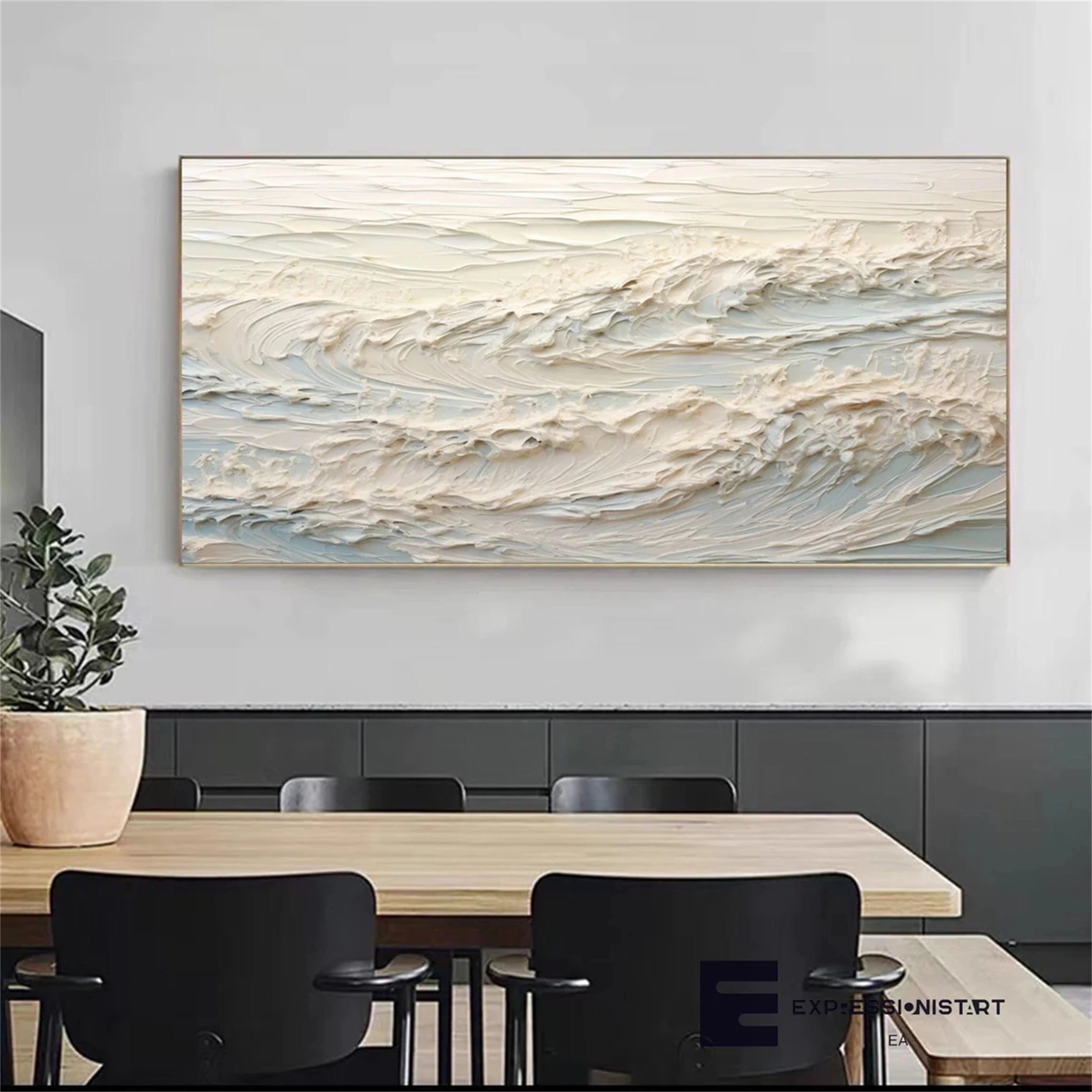 Large Textured Neutral Wall Art | Abstract White Ocean Wave Canvas #ZZ 075