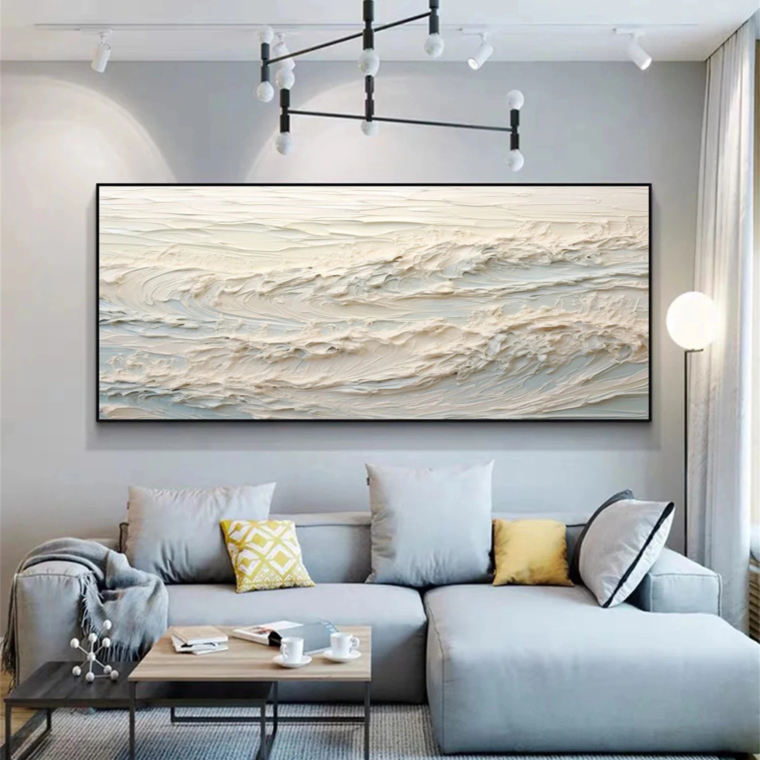 Large Textured Neutral Wall Art | Abstract White Ocean Wave Canvas #ZZ 075