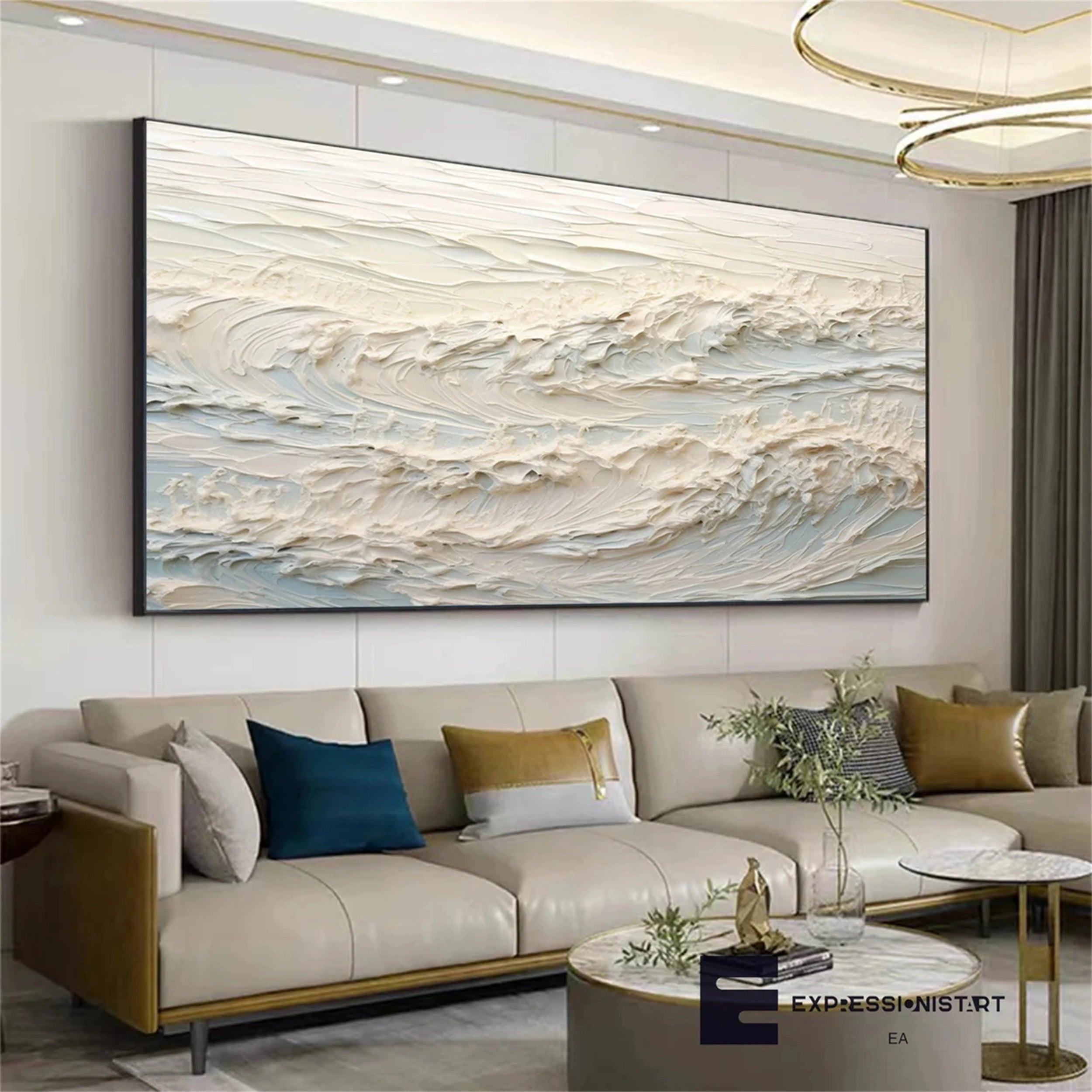 Large Textured Neutral Wall Art | Abstract White Ocean Wave Canvas #ZZ 075