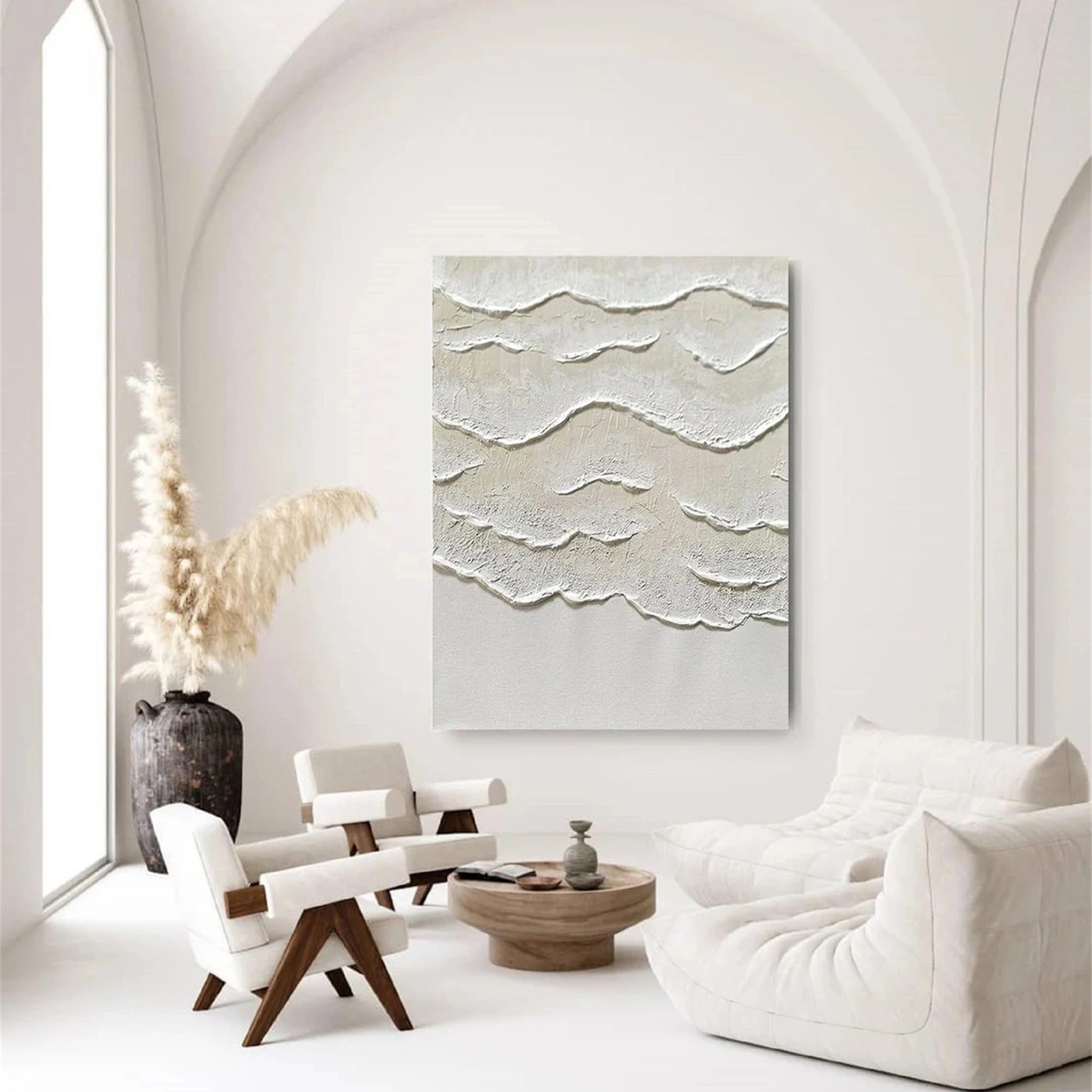 Beige and White  Textured Abstract Oil Painting #JJ 130