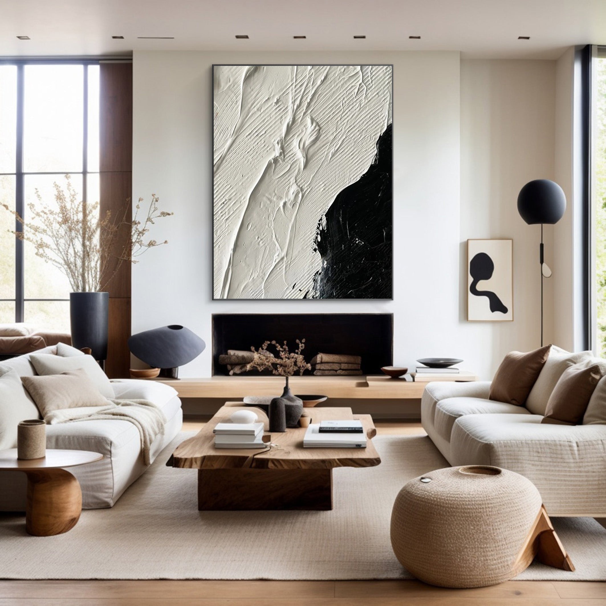 Black and White Textured Abstract Oil Painting - Modern Minimalist #JJ 056
