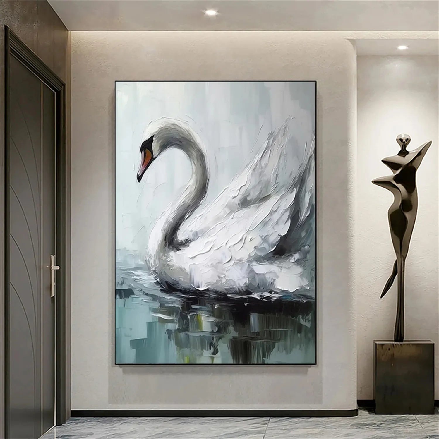 White Swan Wall Art | Large Textured Bird Painting Canvas #ZZ 210