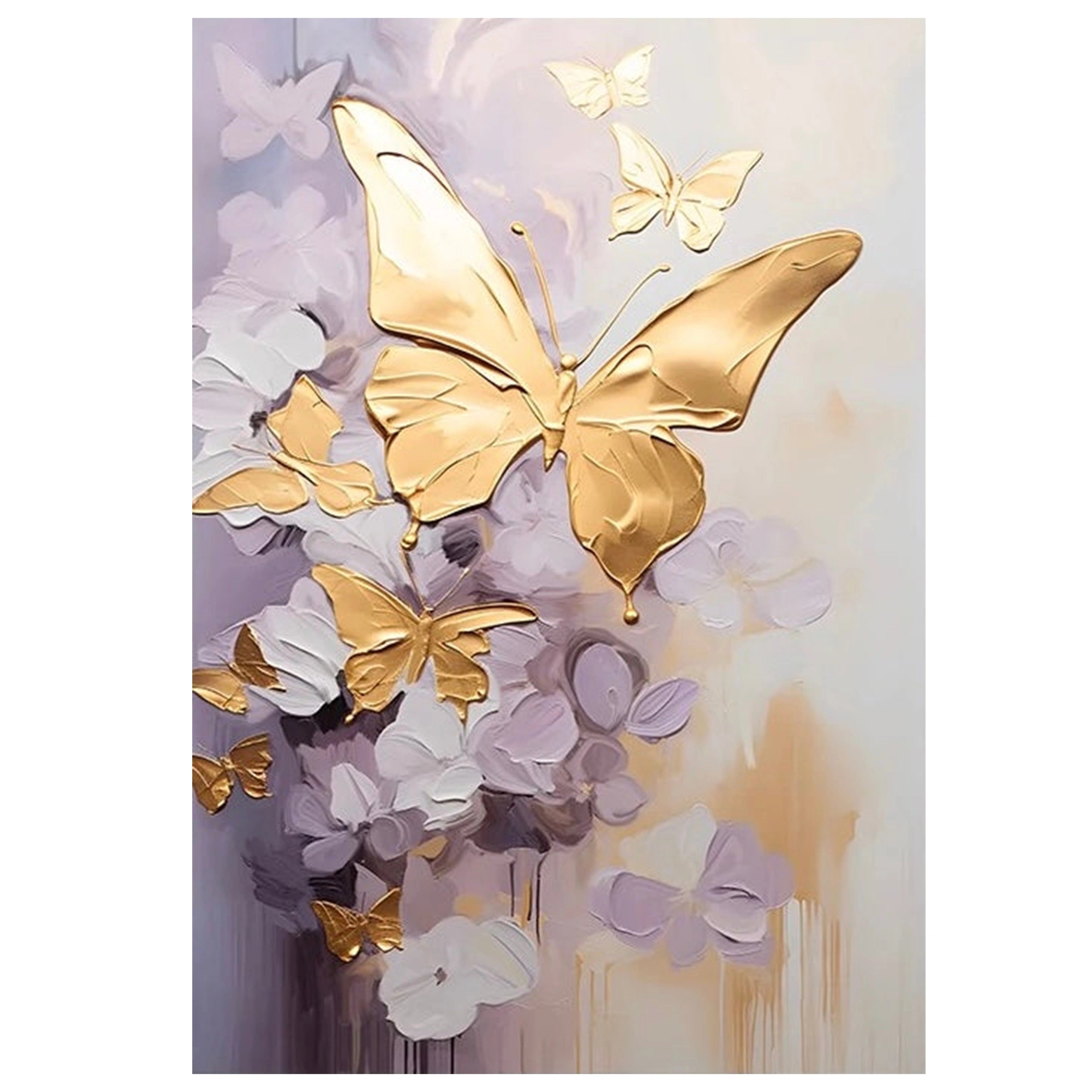 Large Gold Butterfly Purple Floral Canvas Wall Art #ZZ 212