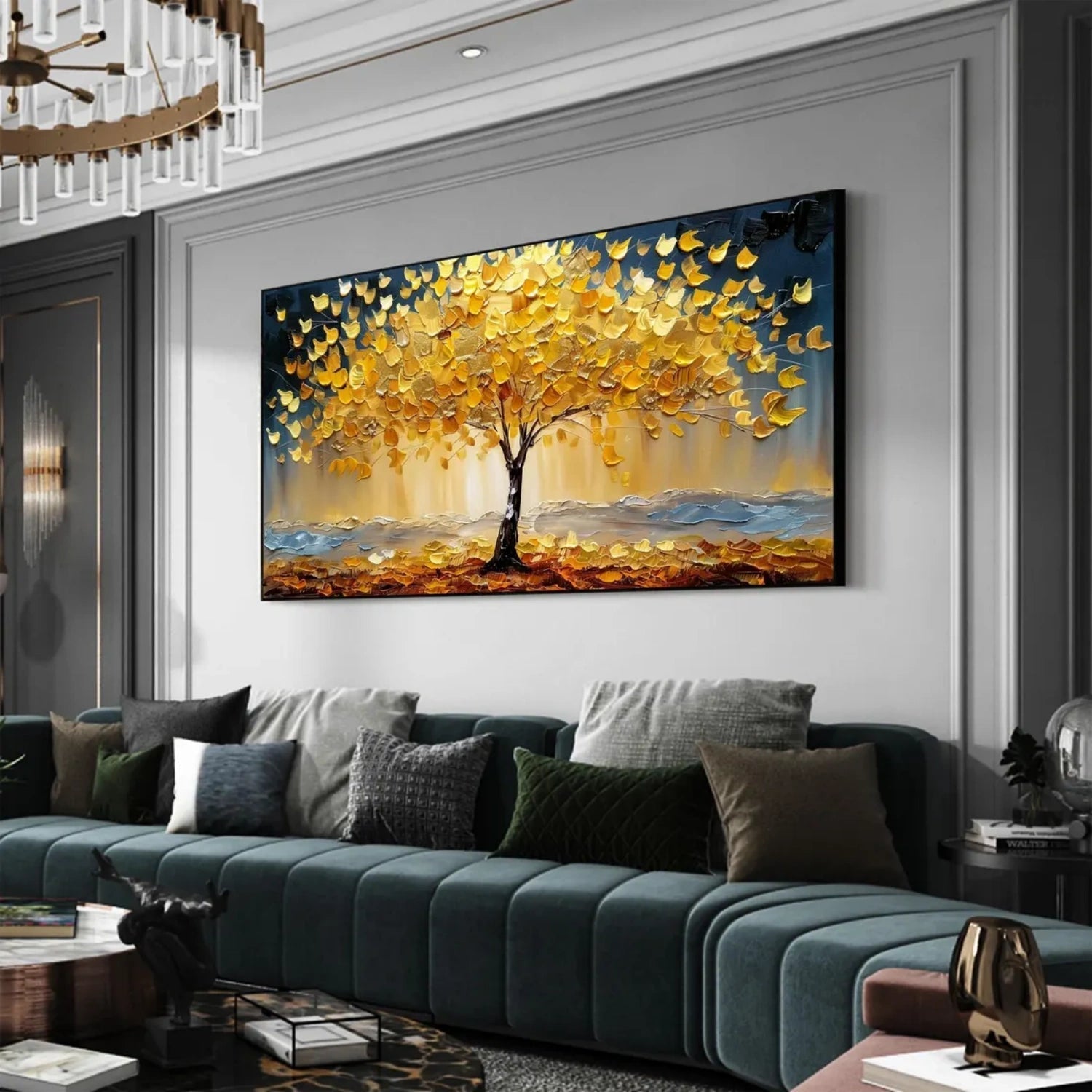 Textured Golden Leaf Tree Painting | Hand-Painted Art#JJ 317