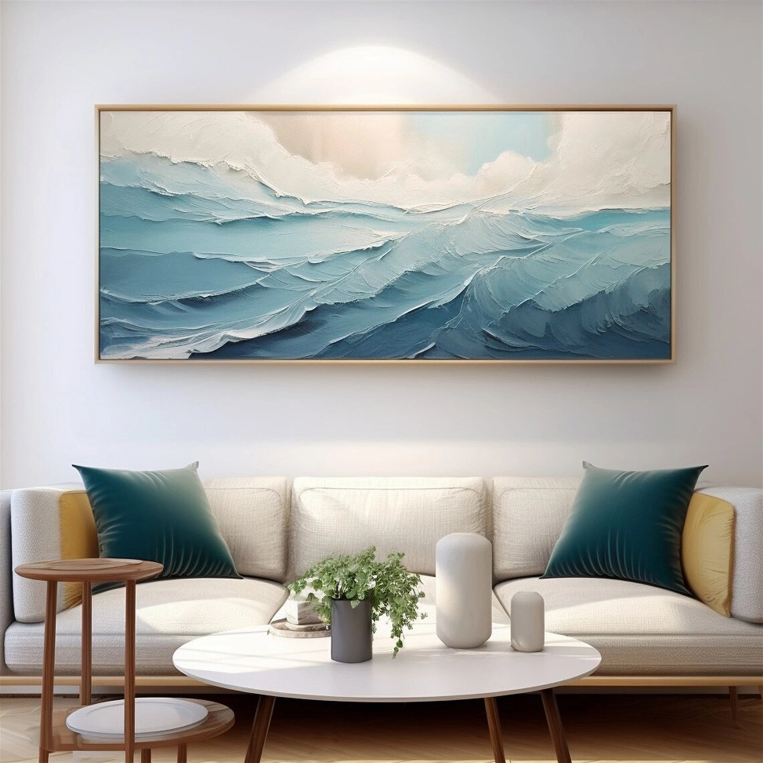 Large  Blue Sea Abstract Waves Painting Wall Art - Ocean Painting #JJ 241