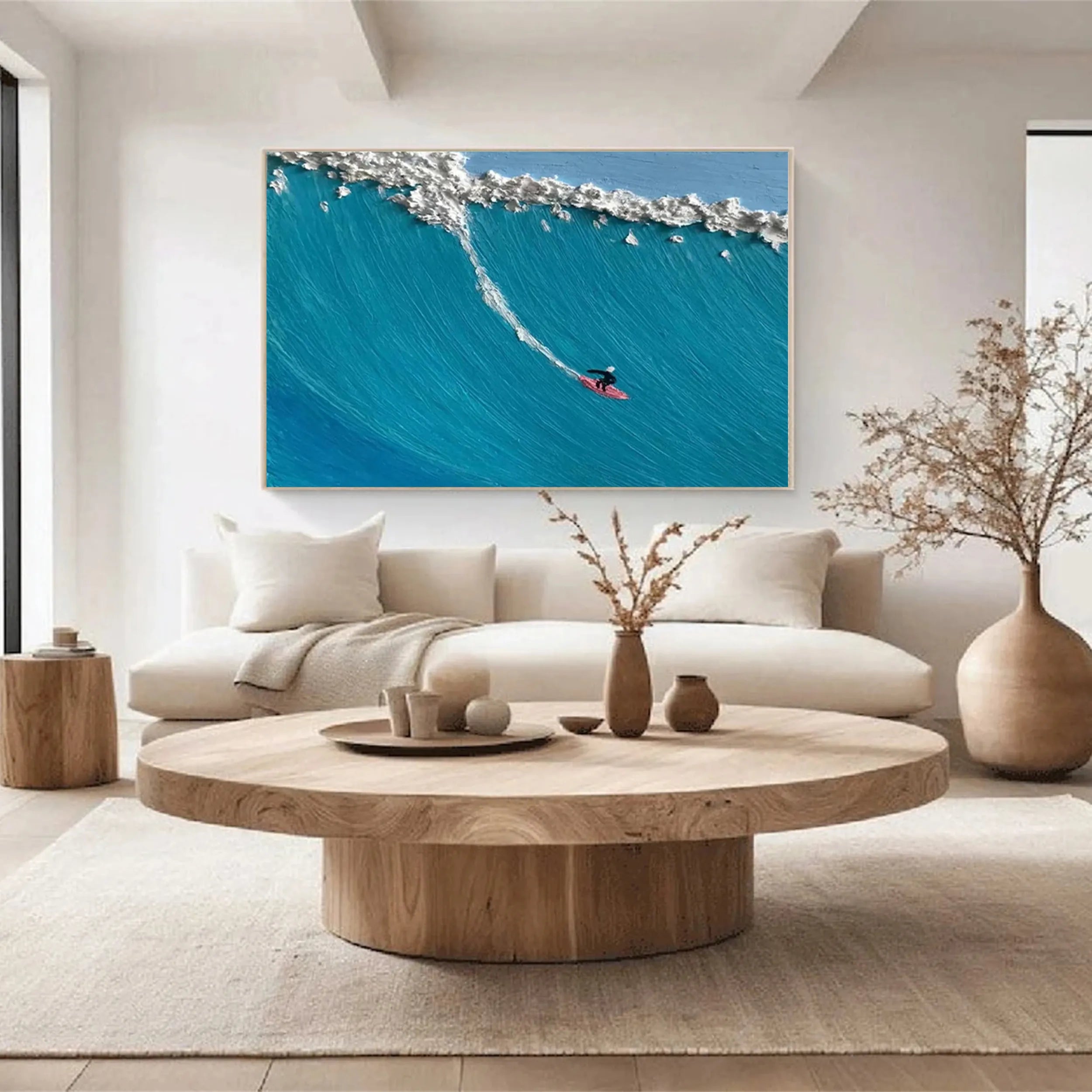 Blue Surfing Textured Abstract Oil Painting - Sport Art for Wall Decor #JJ 185