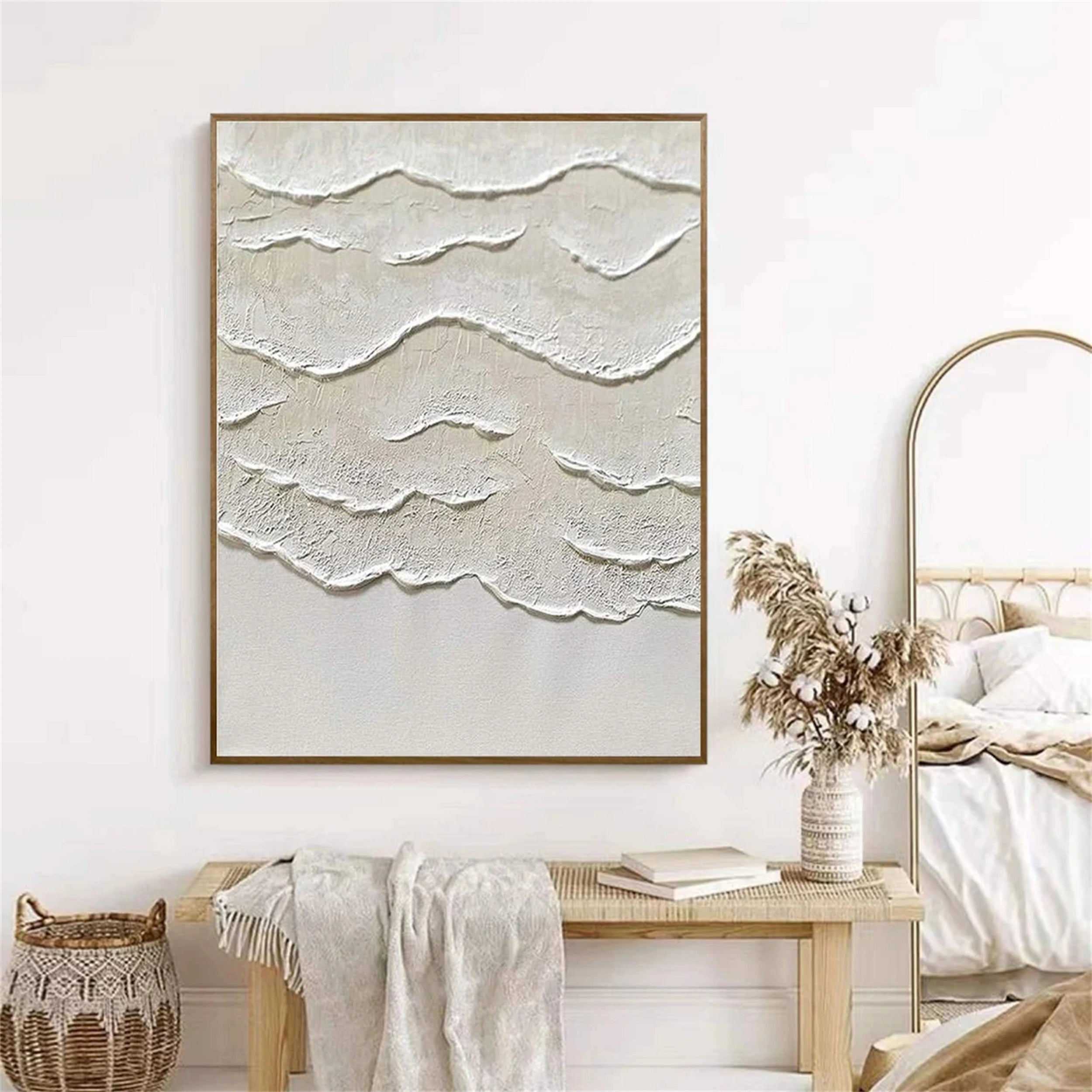 Beige and White  Textured Abstract Oil Painting #JJ 130