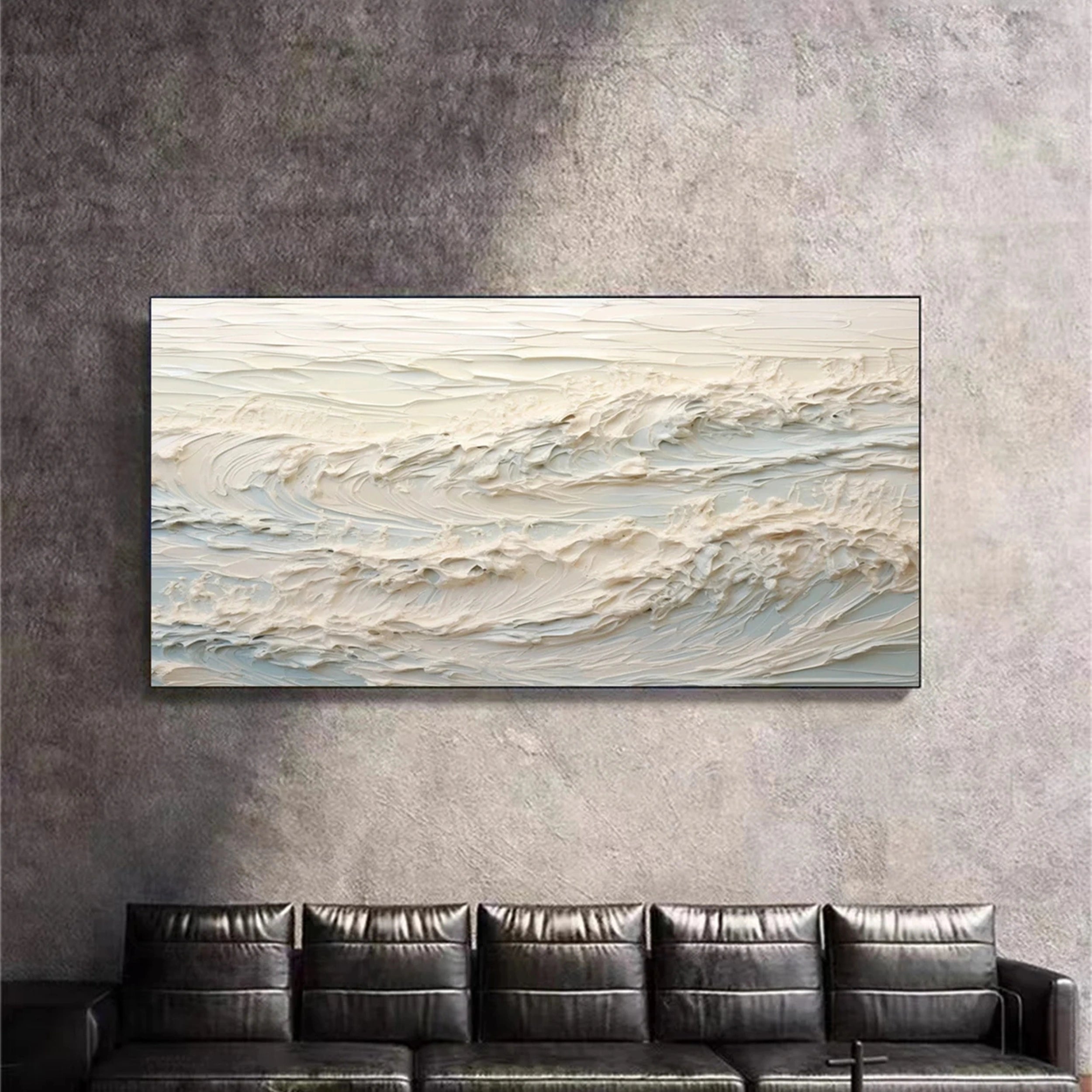 Large Textured Neutral Wall Art | Abstract White Ocean Wave Canvas #ZZ 075