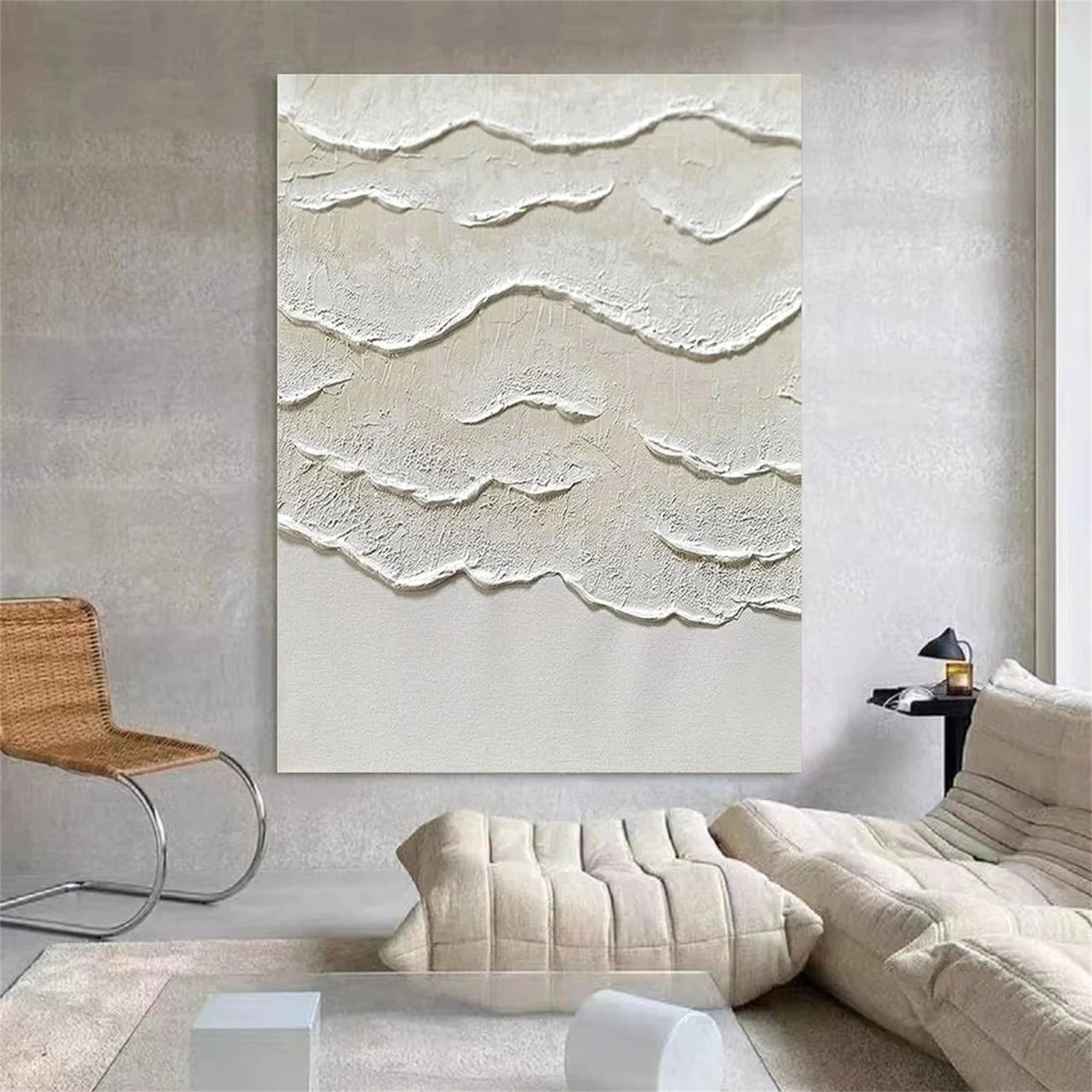 Beige and White  Textured Abstract Oil Painting #JJ 130