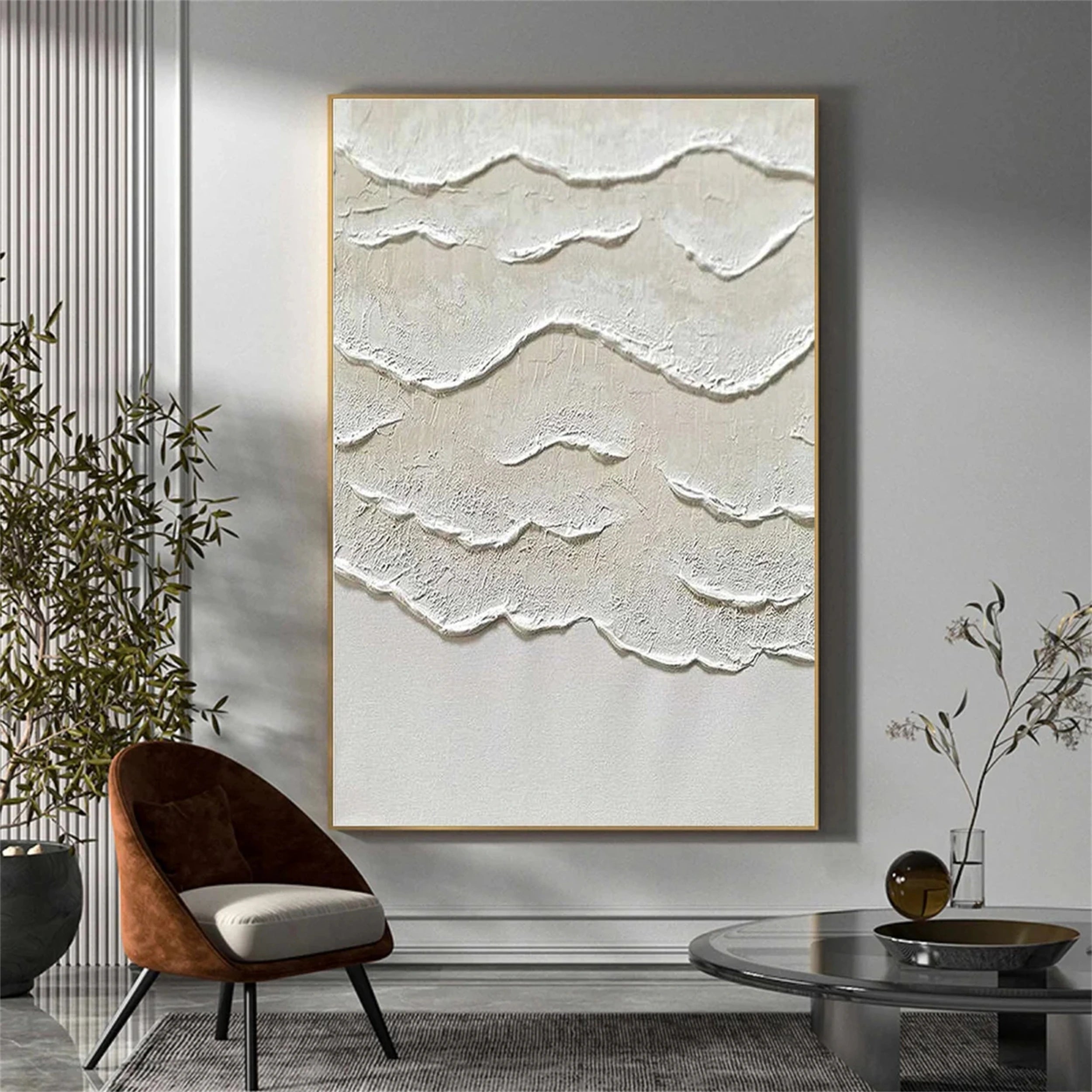Beige and White  Textured Abstract Oil Painting #JJ 130