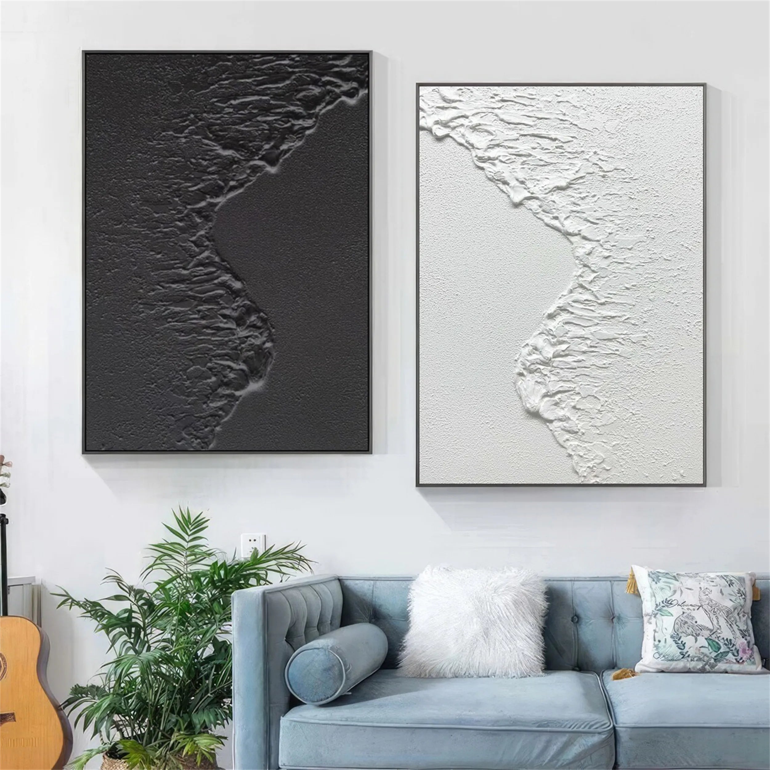 Black and White Seascape Art Set- Abstract Art Wall Decor #JJ 217