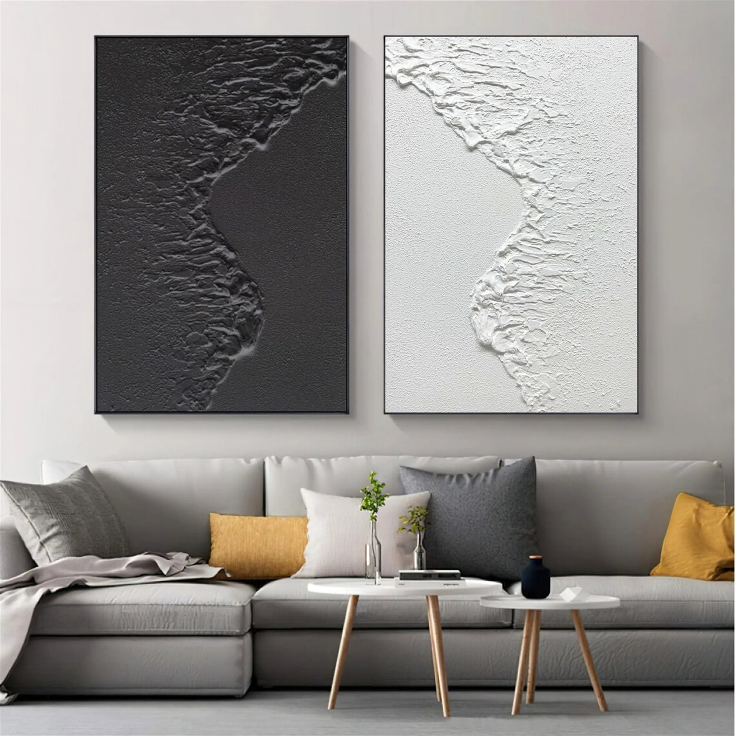 Black and White Seascape Art Set- Abstract Art Wall Decor #JJ 217
