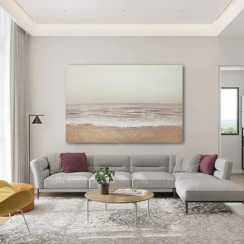 Neutral Coastal Horizon Art | Textured Sand & Wave Abstract Painting #JJ 158