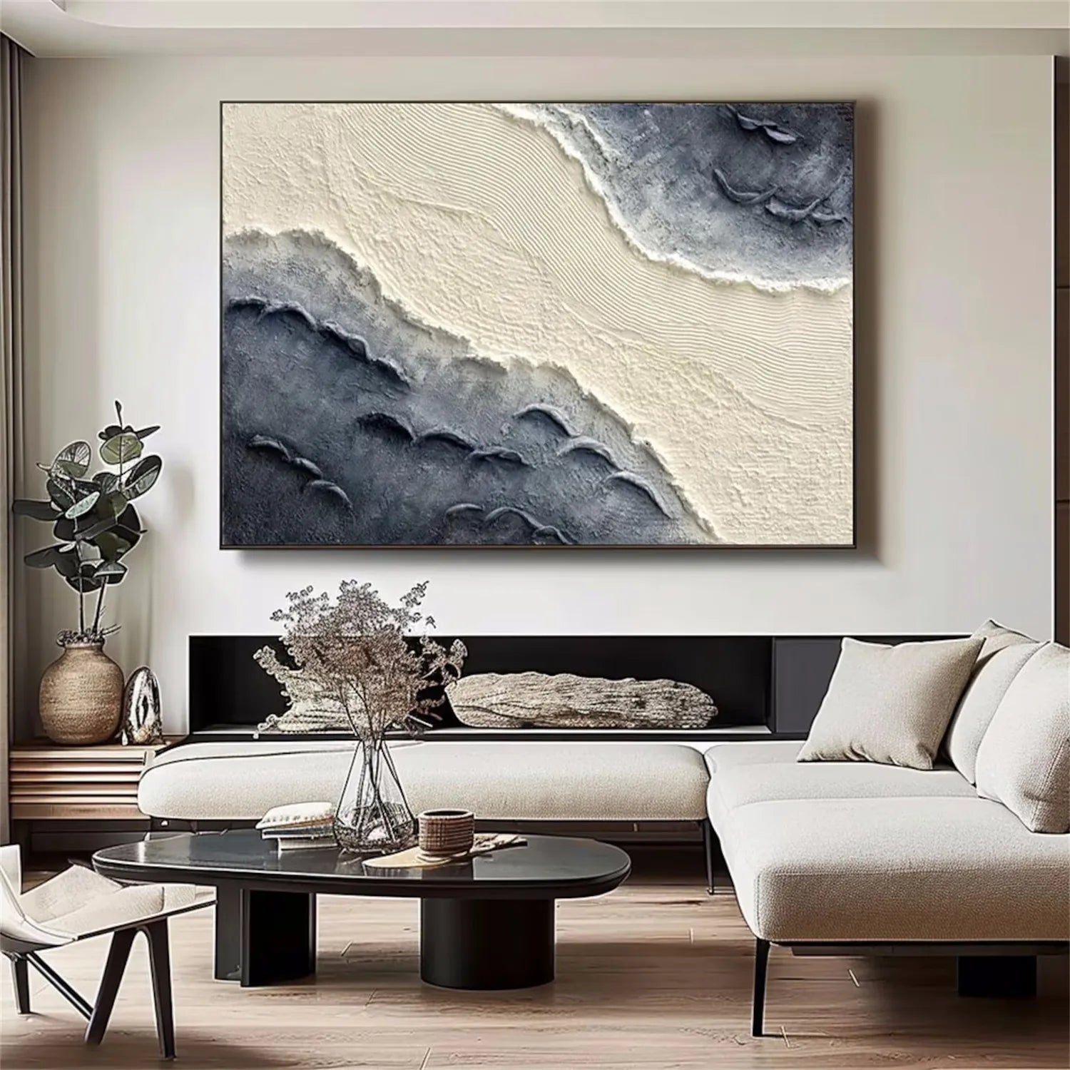 Textured Sand & Ocean Wall Art – Modern Minimalist Painting #JJ 177