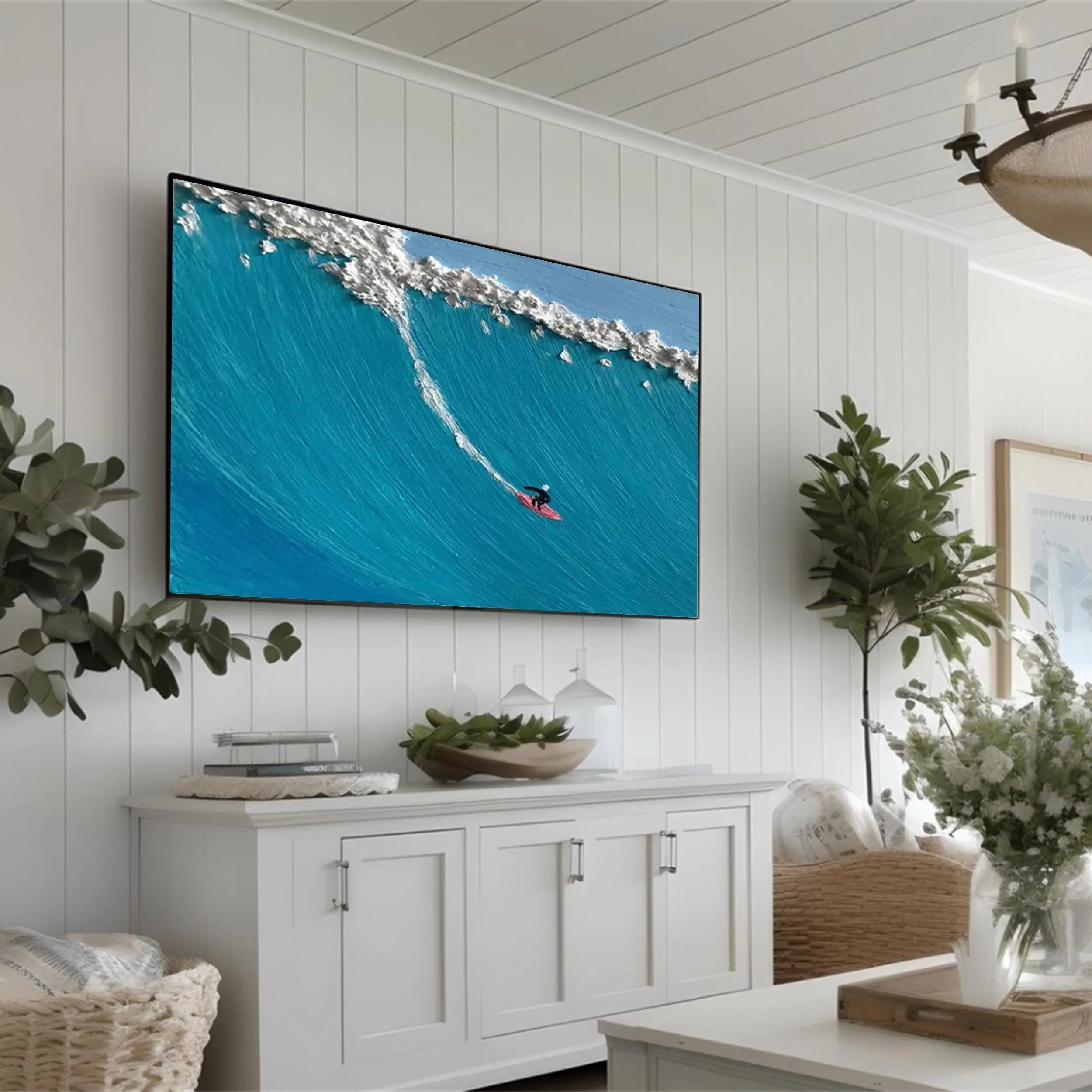 Blue Surfing Textured Abstract Oil Painting - Sport Art for Wall Decor #JJ 185