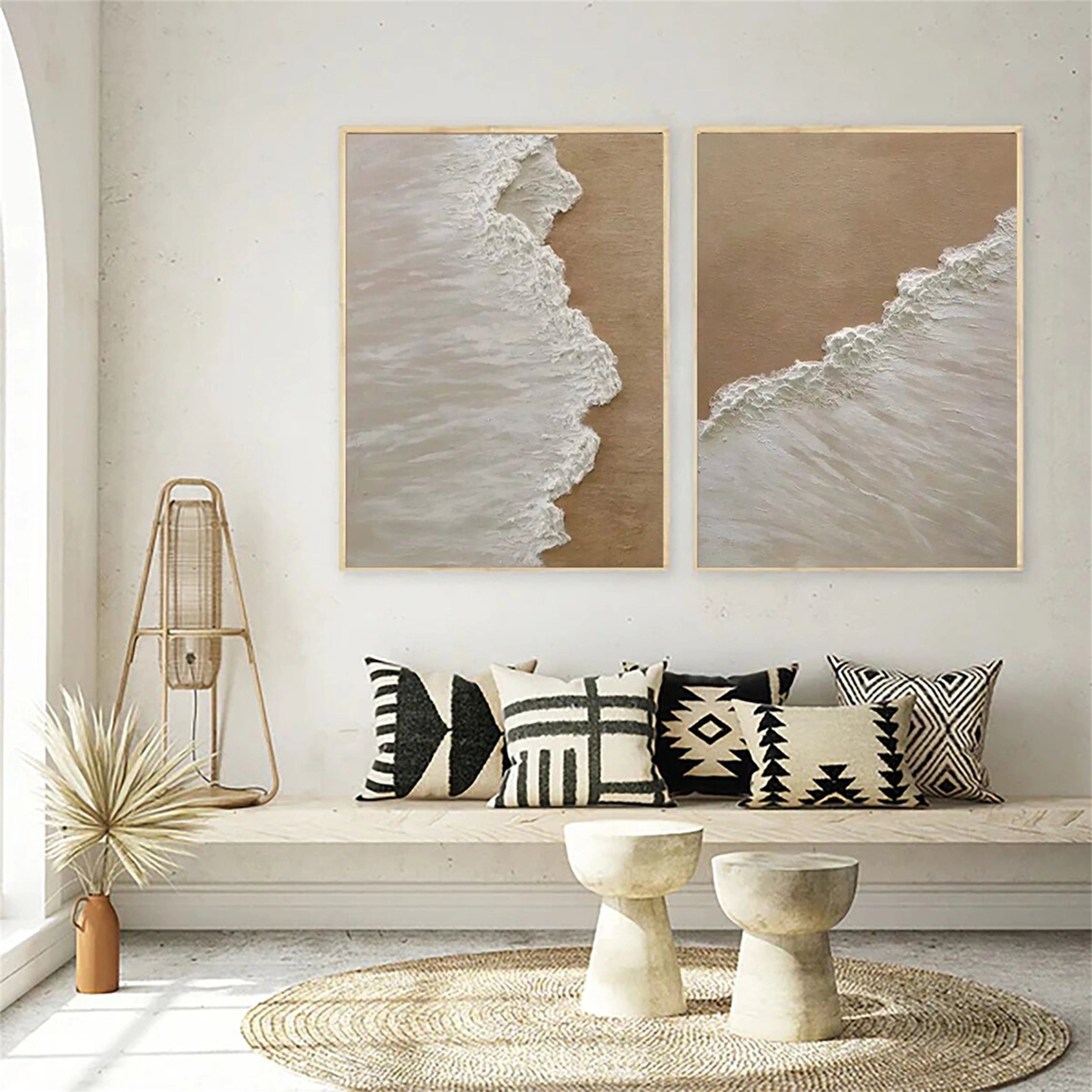 Beige & White Coastal Set - Textured Abstract Art Home Decor #JJ 201