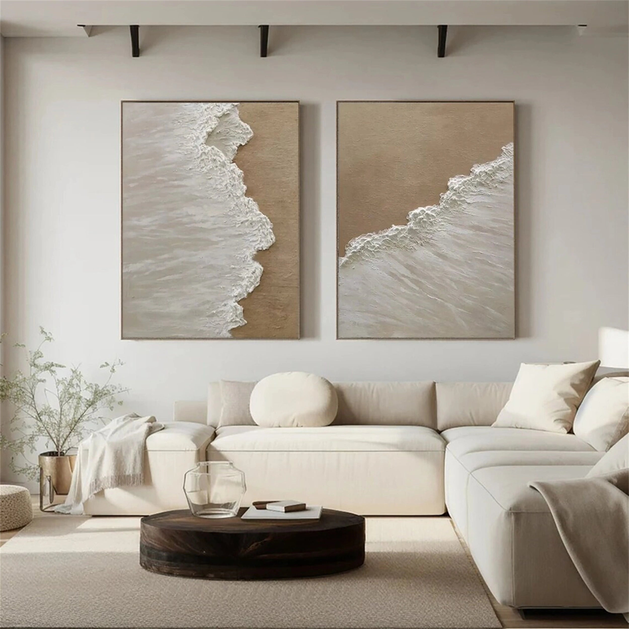 Beige & White Coastal Set - Textured Abstract Art Home Decor #JJ 201