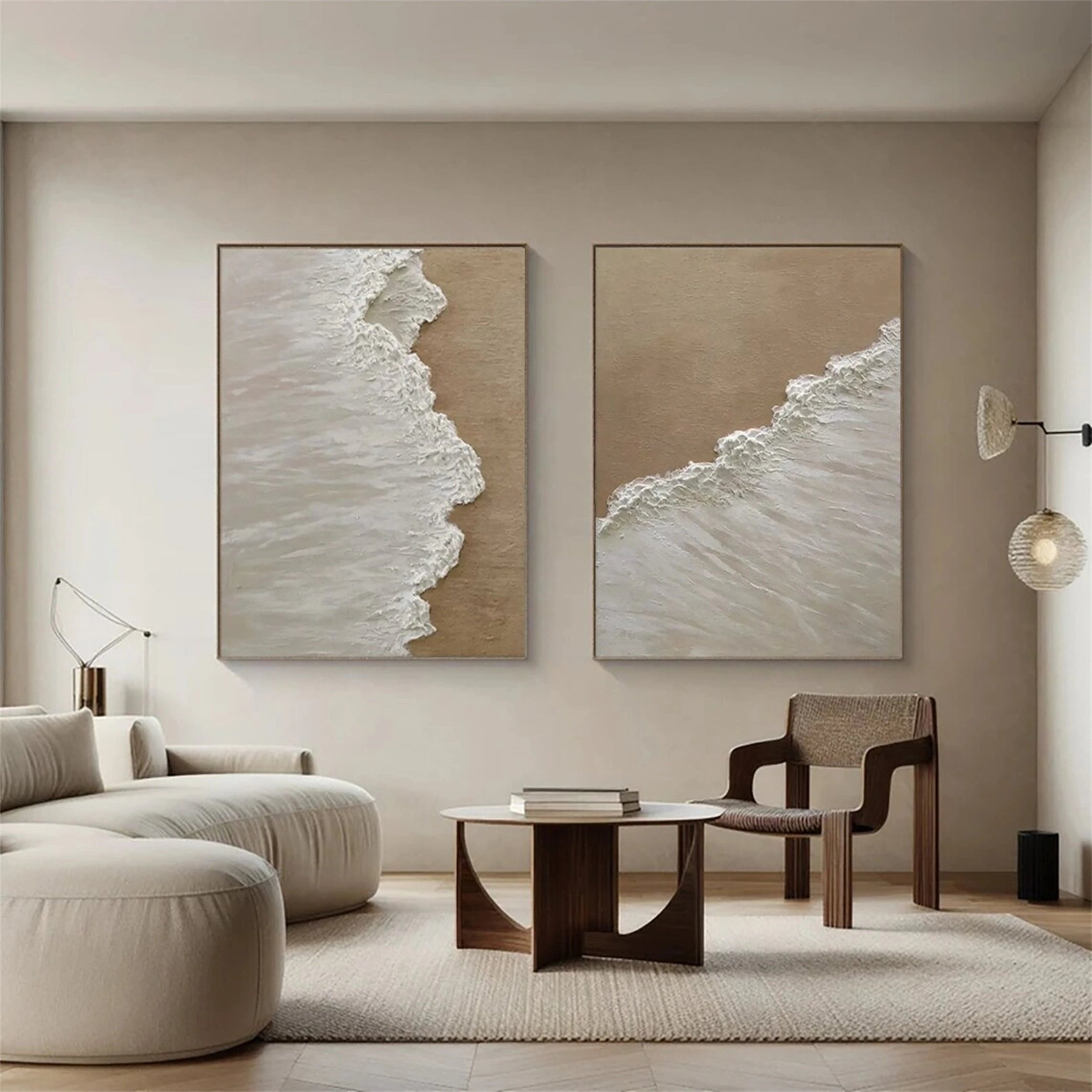 Beige & White Coastal Set - Textured Abstract Art Home Decor #JJ 201