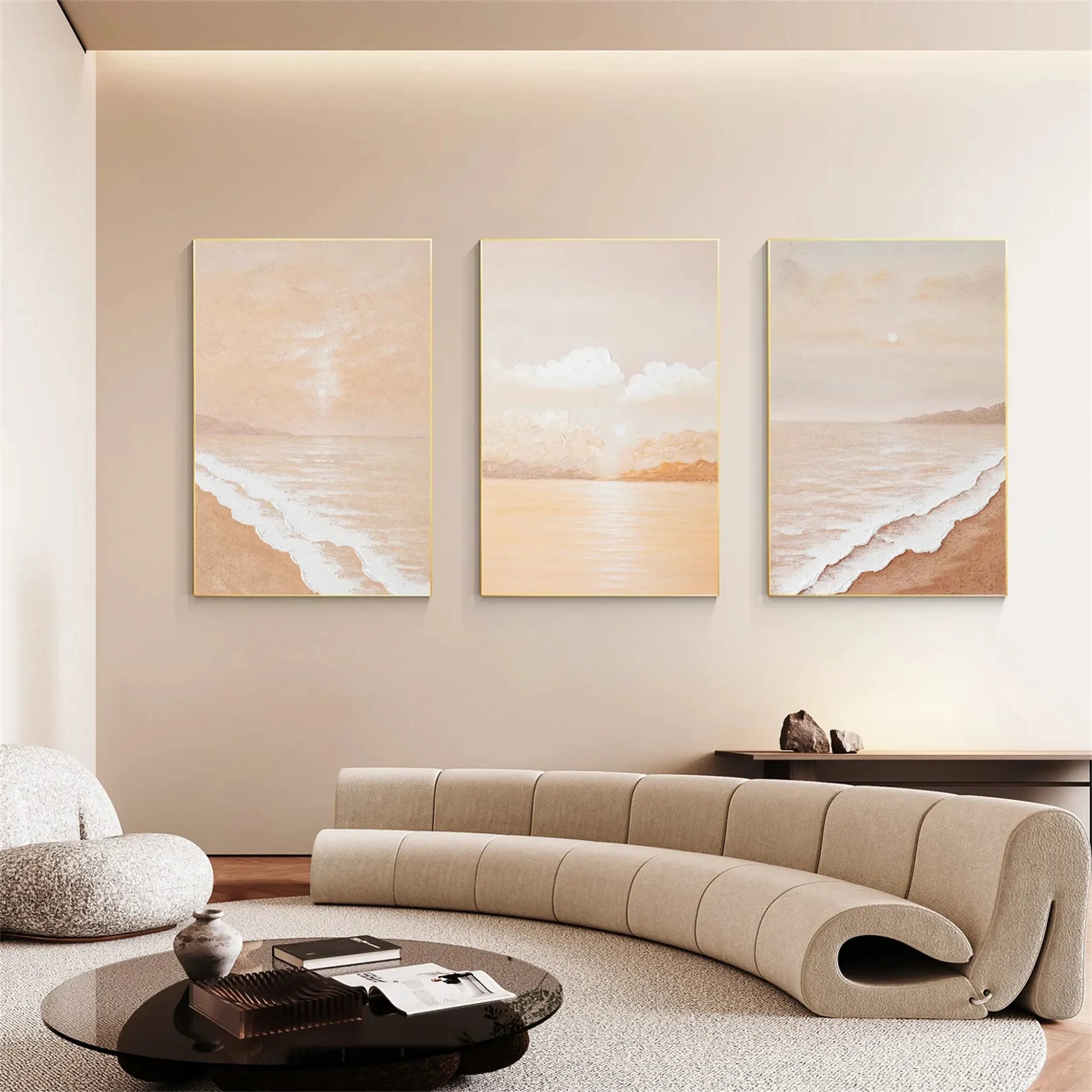 Soft Beige Beach Trio - Serene Coastal Abstract Wall Art #JJ 209