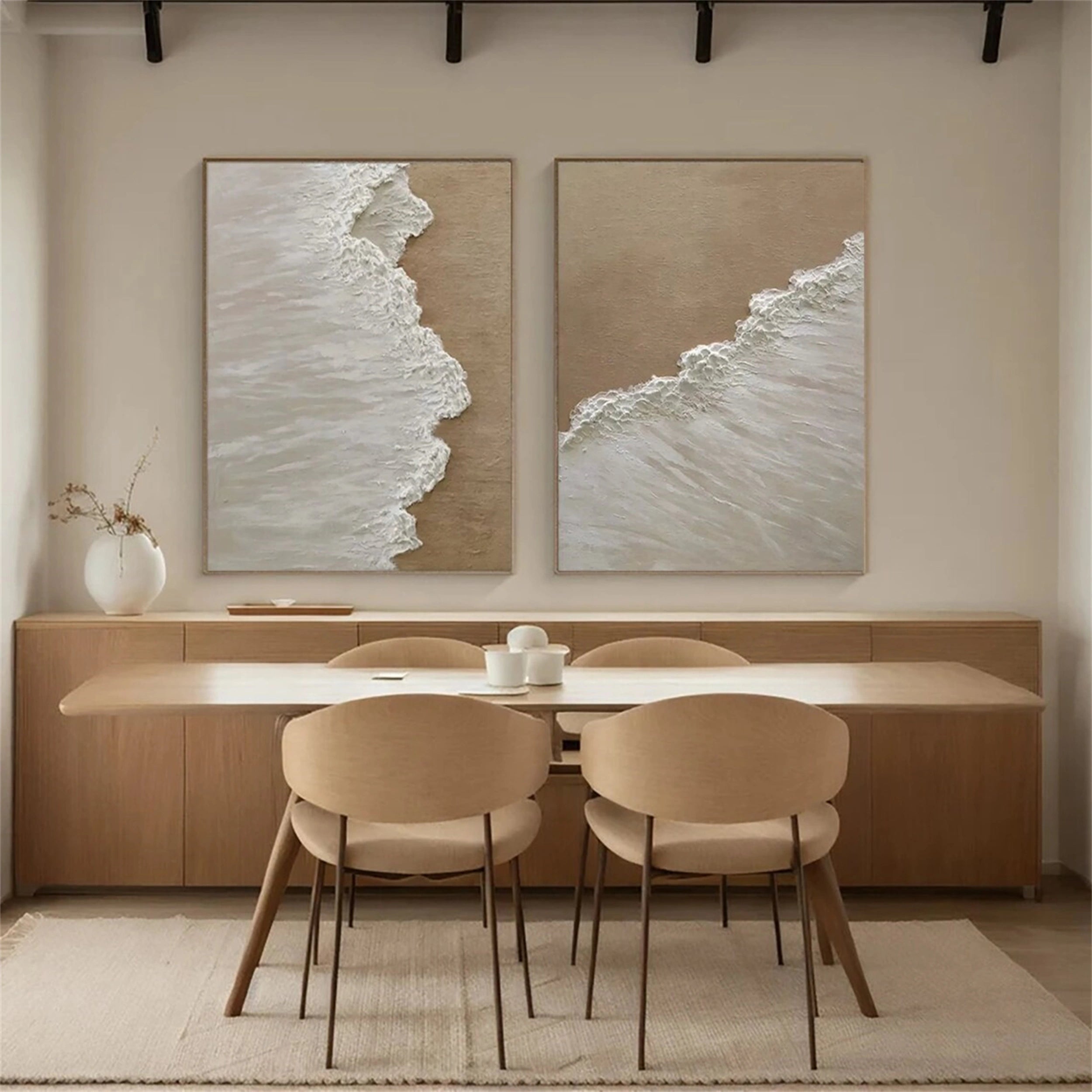 Beige & White Coastal Set - Textured Abstract Art Home Decor #JJ 201