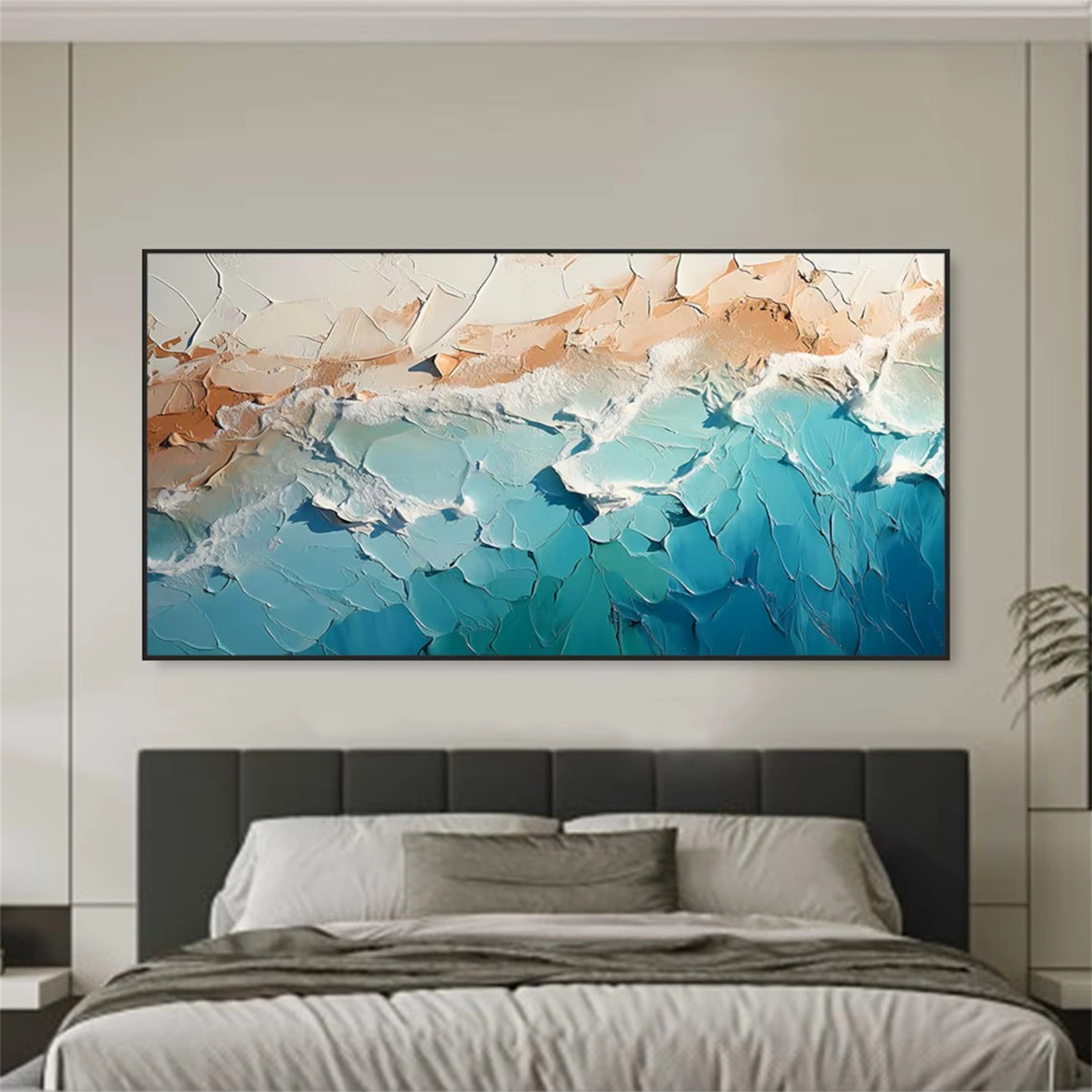 Textured Beach Wall Art | Large Abstract Ocean Canvas for Bedroom #ZZ 072