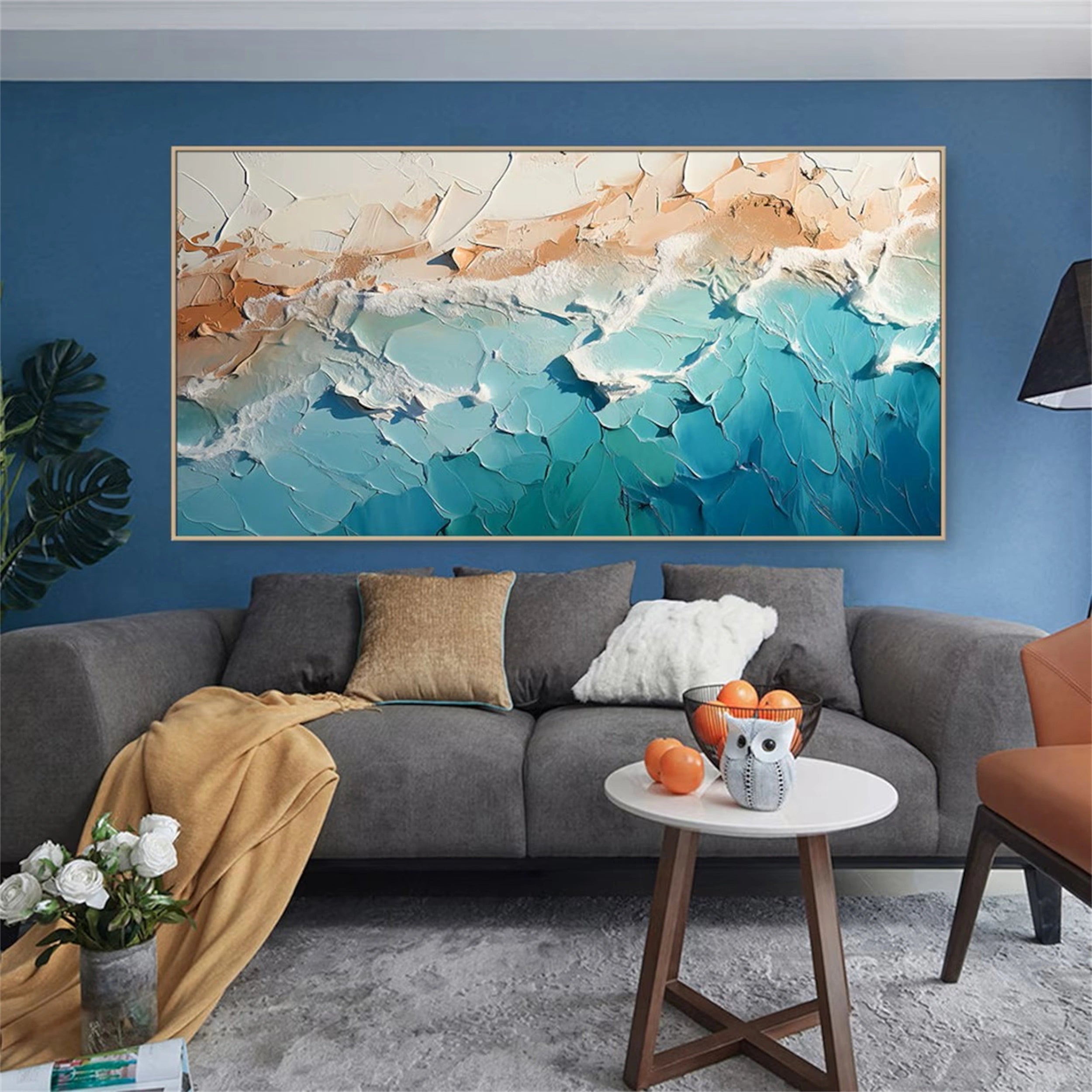 Textured Beach Wall Art | Large Abstract Ocean Canvas for Bedroom #ZZ 072