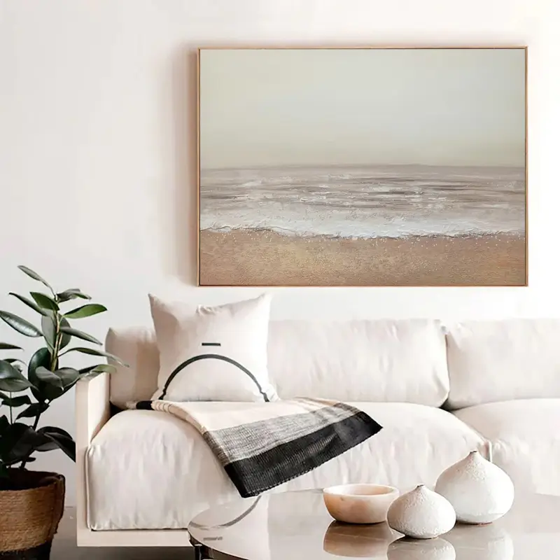 Neutral Coastal Horizon Art | Textured Sand & Wave Abstract Painting #JJ 158