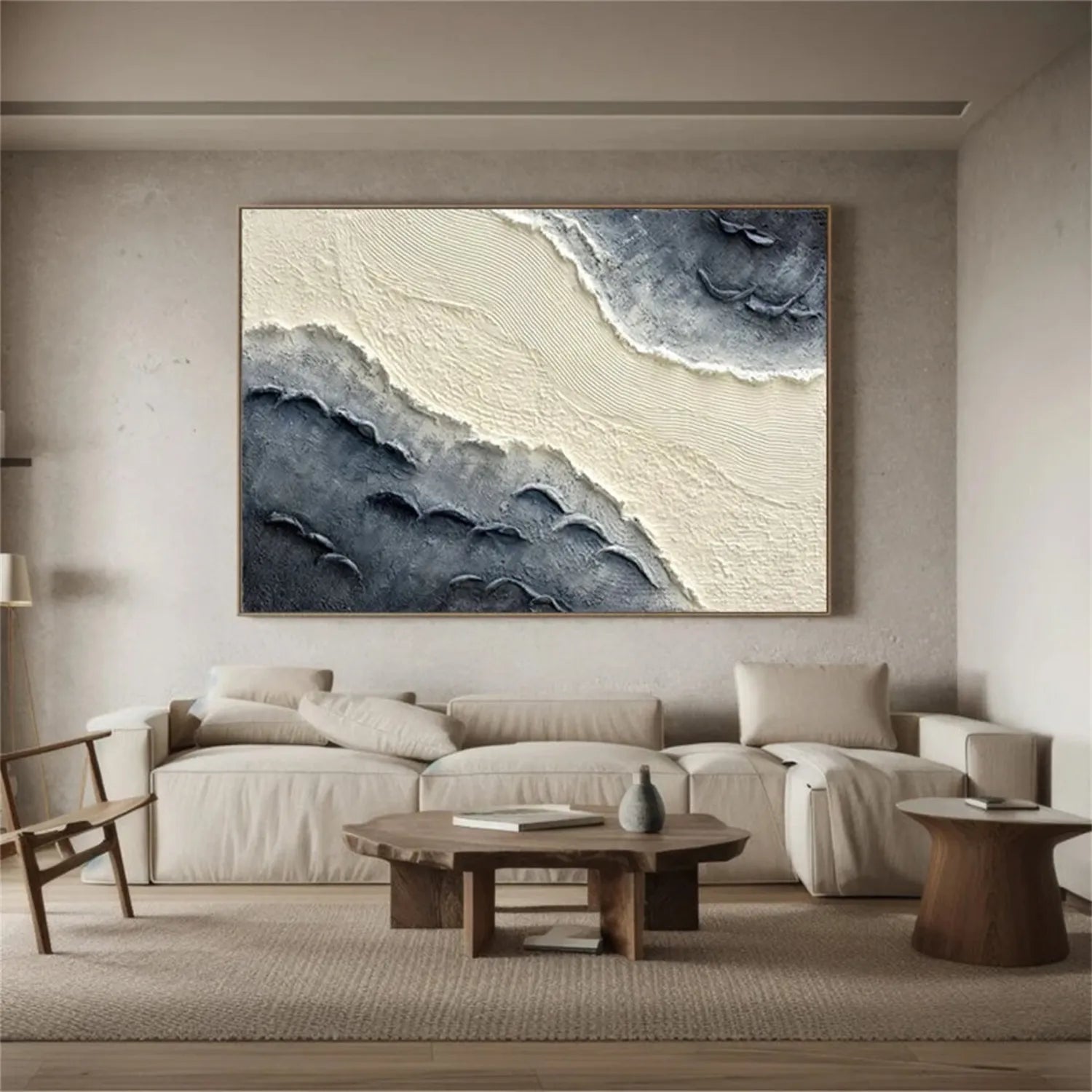 Textured Sand & Ocean Wall Art – Modern Minimalist Painting #JJ 177