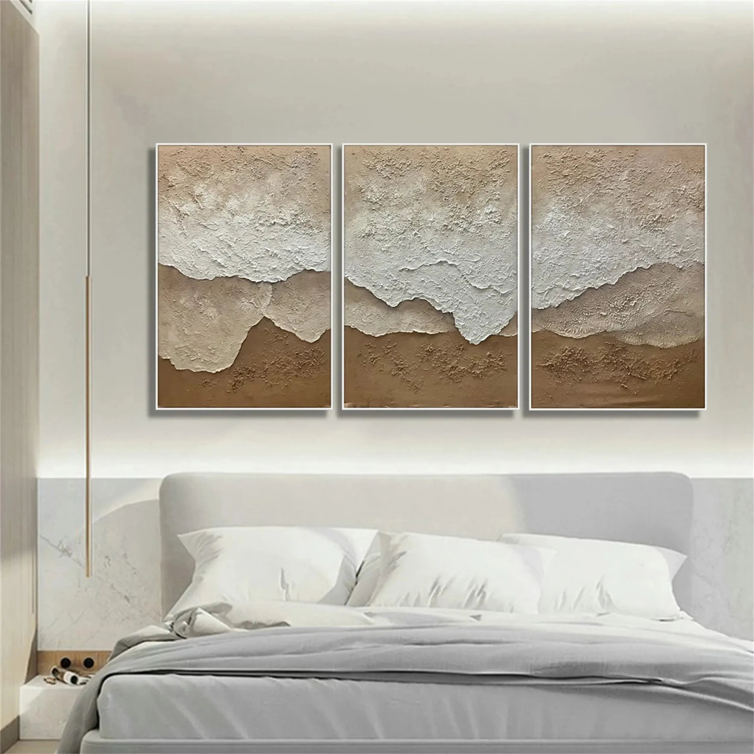 Modern Beige Canvas Wall Art - Textured Abstract Art Set #JJ 214