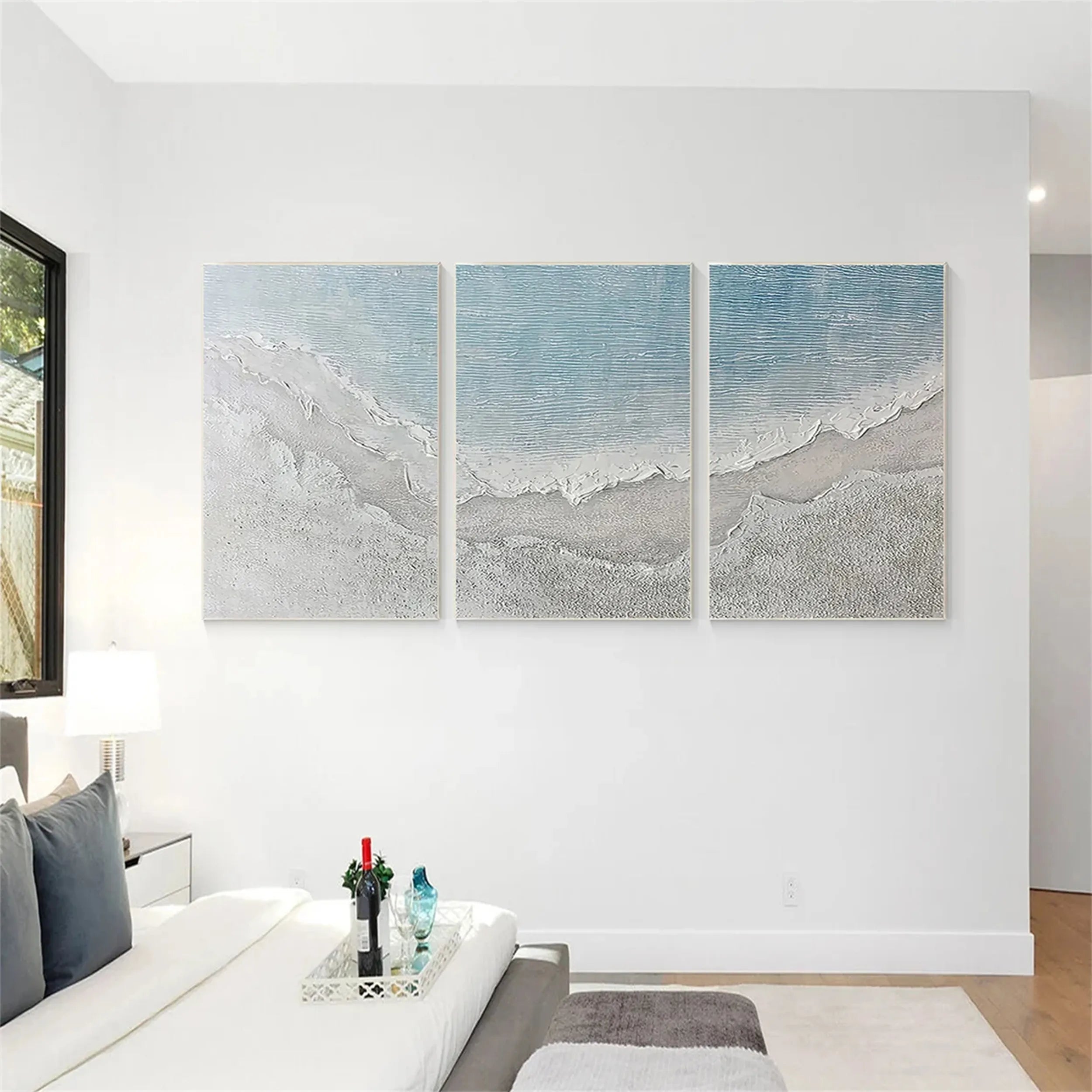 Textured Neutral Wall Art Set of 3 Large Coastal Ocean Canvas #ZZ 060