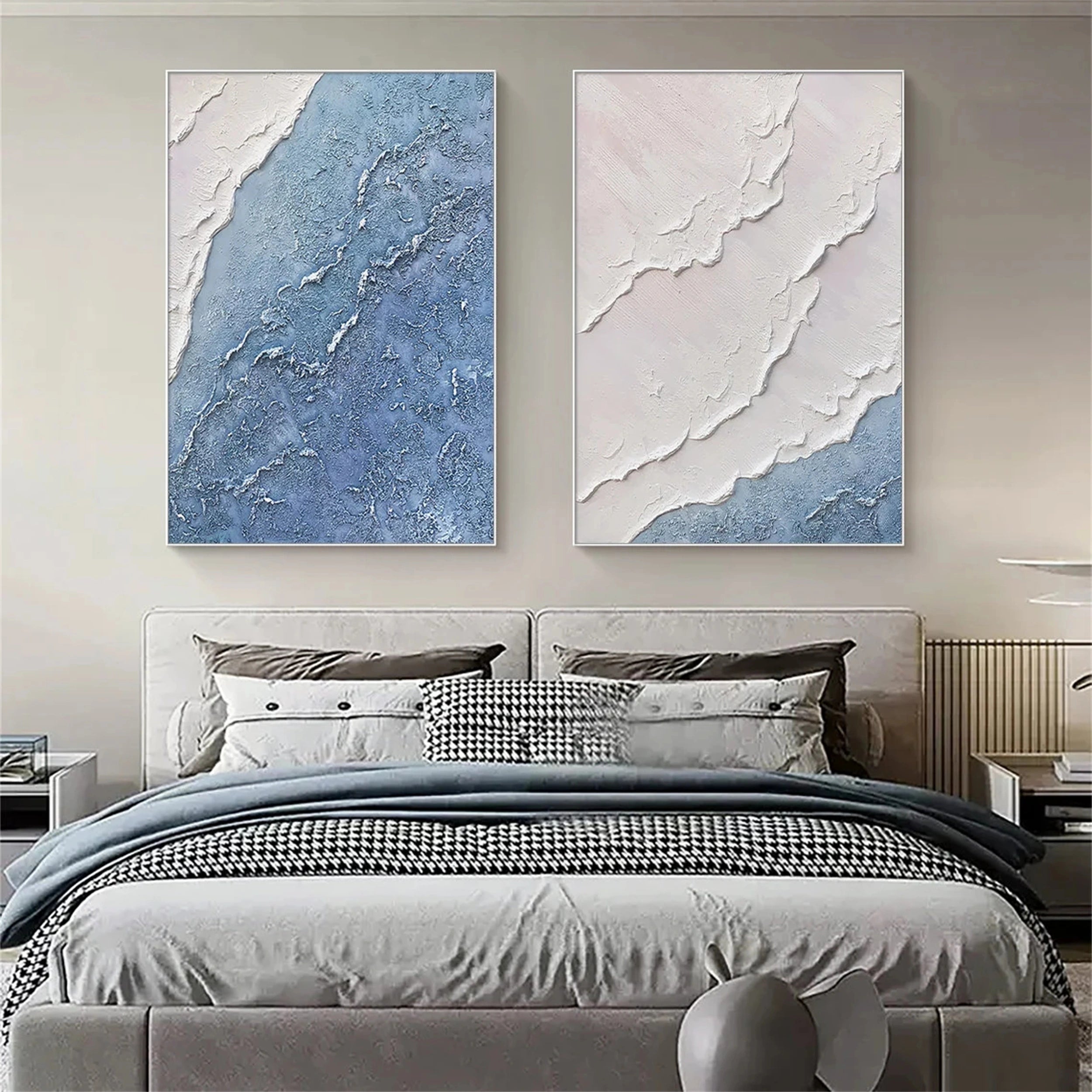 Textured Blue Coast Duo - Serene Modern Art Set Home Decor #JJ 202