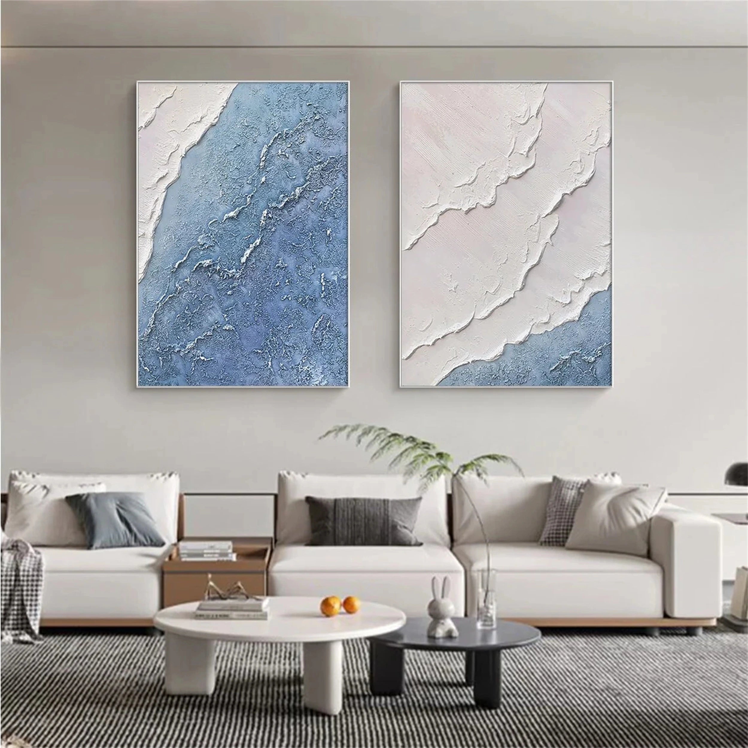 Textured Blue Coast Duo - Serene Modern Art Set Home Decor #JJ 202