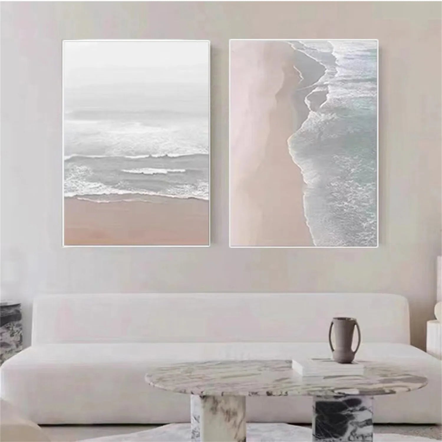 Soft Tone Abstract Seascape Art Set- Neutral Art Wall Decor #JJ 216