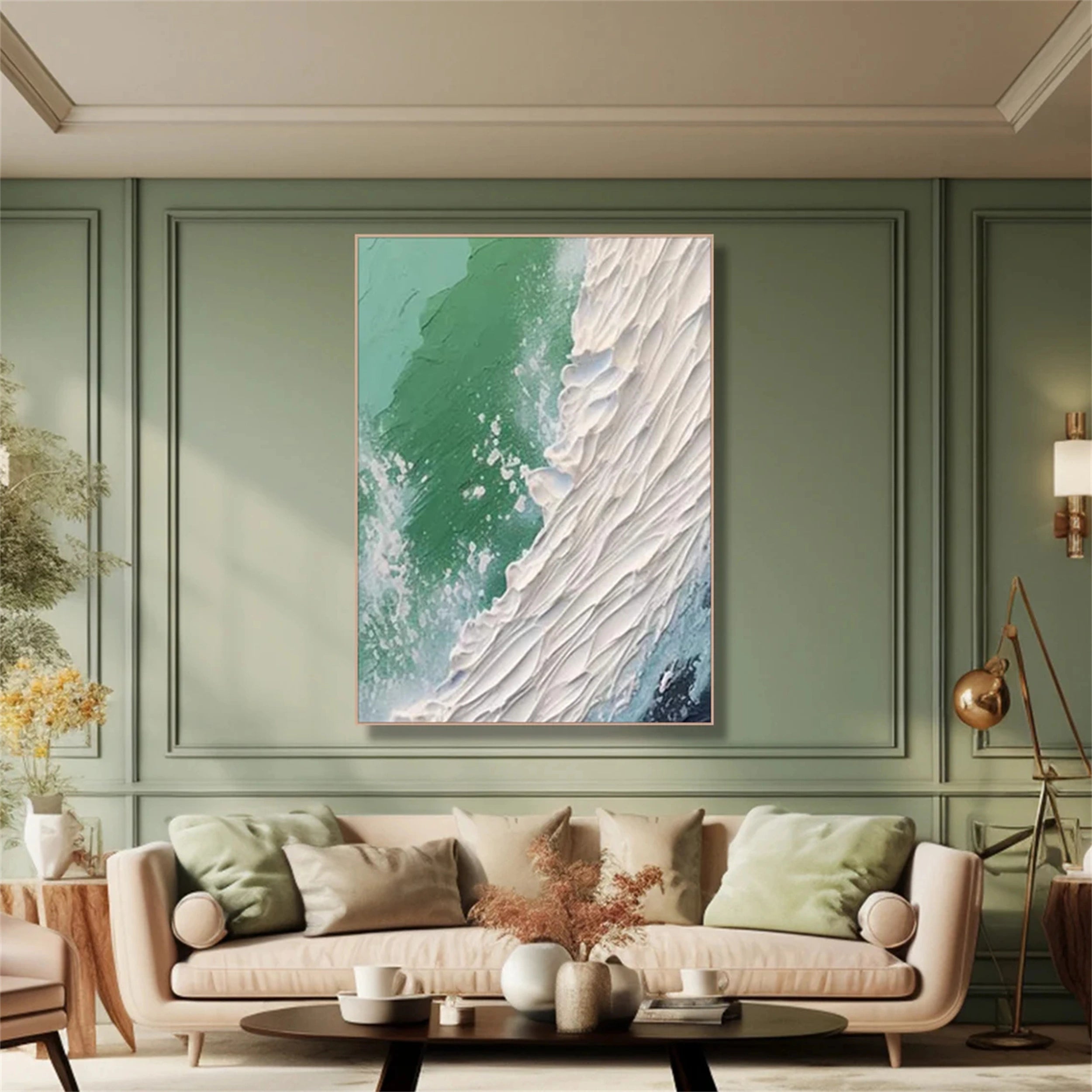 Emerald Surf Abstract Wall Art – Textured Ocean Canvas #JJ 228