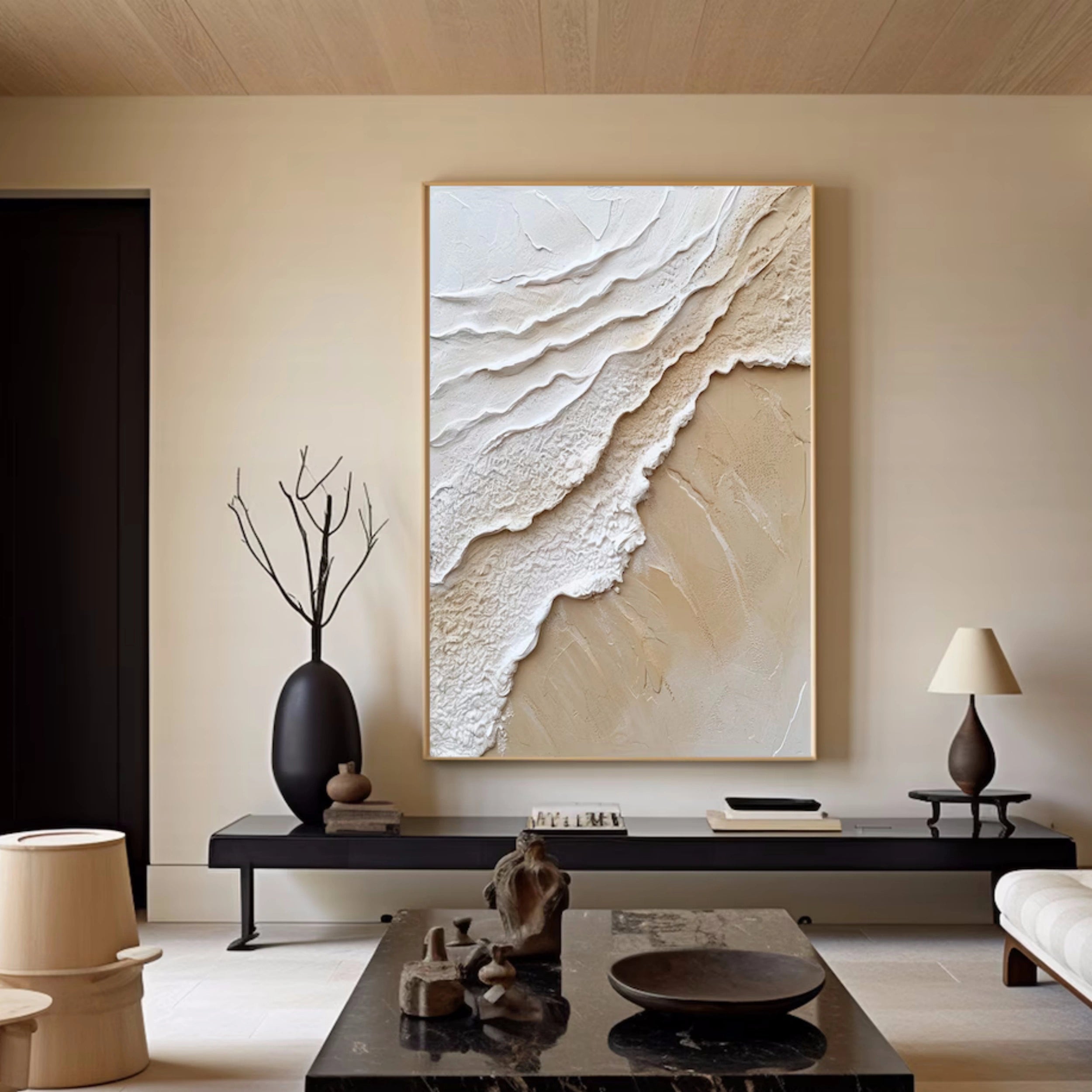 Large Textured Neutral Wall Art | Vertical Abstract Beach Painting #ZZ 069