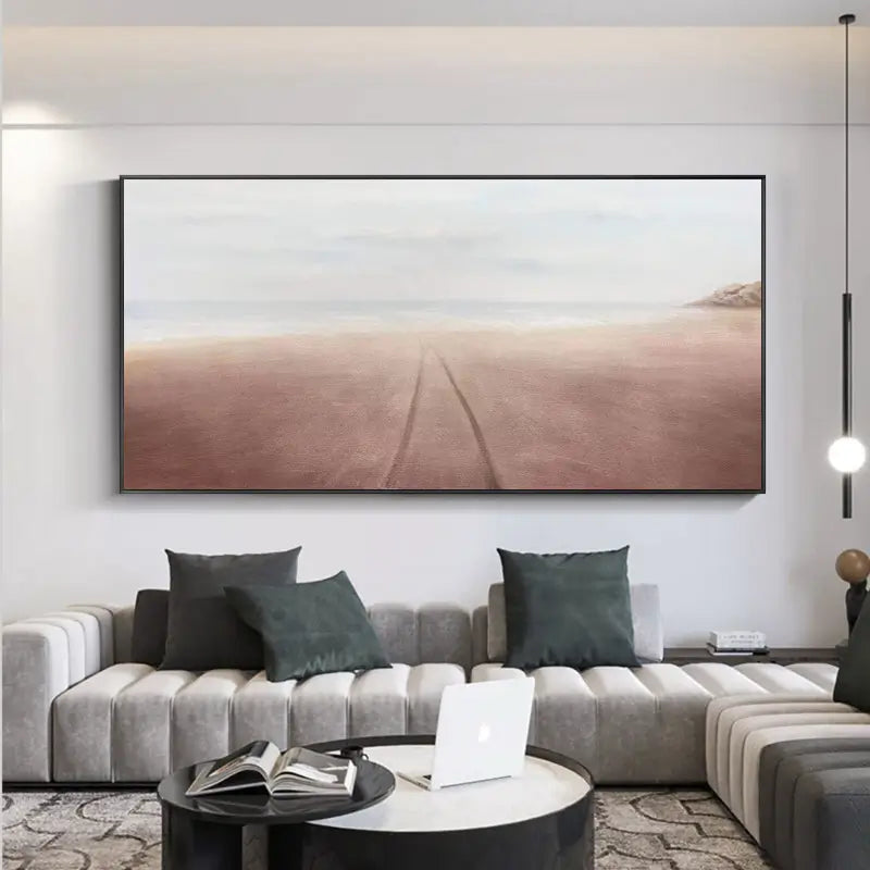 Modern Minimalist Beige Horizon Abstract Wall Decor Canvas #JJ 254