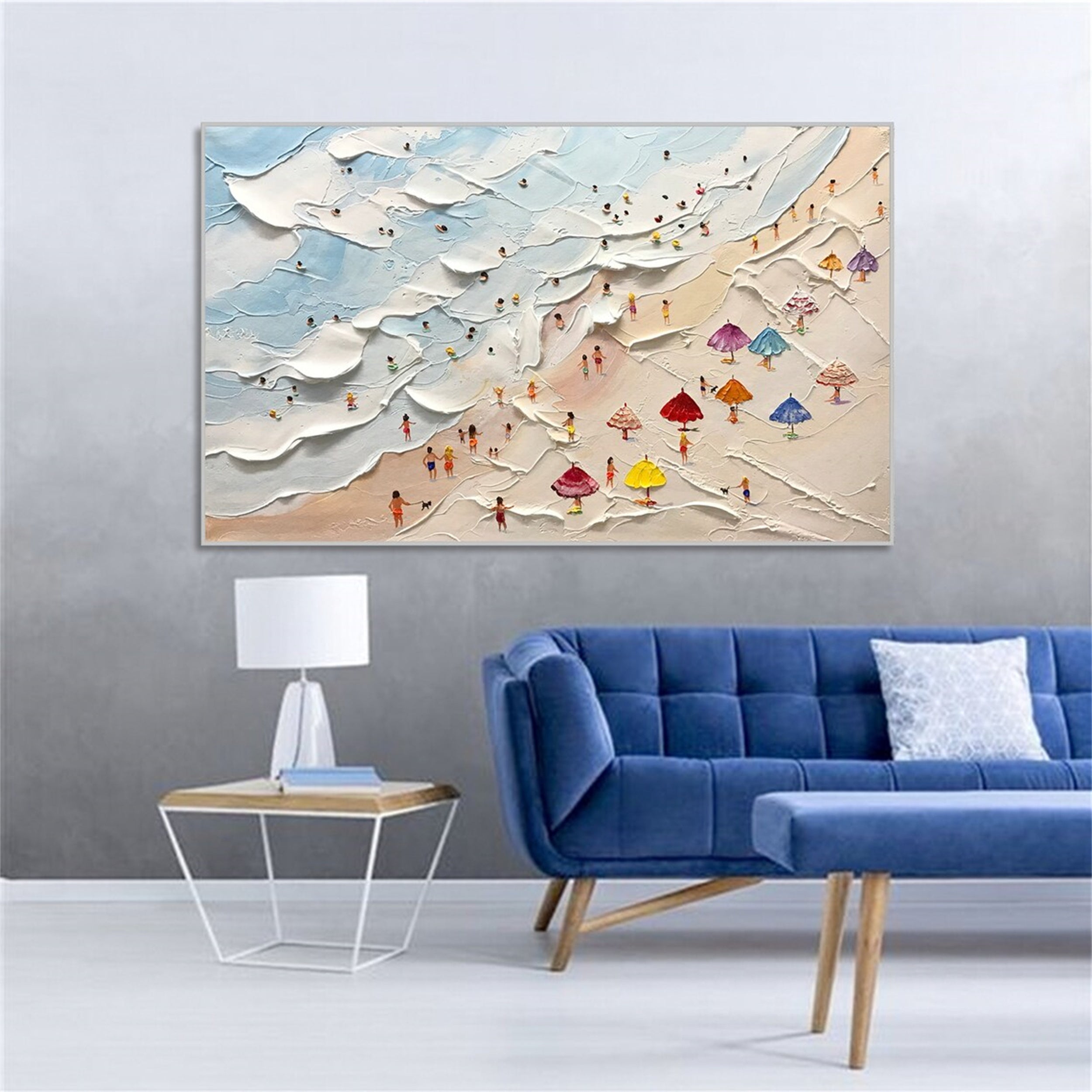 Large Abstract  Textured Swimming Painting - Happy Coast Wall Art #JJ 243