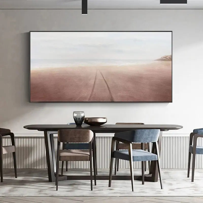 Modern Minimalist Beige Horizon Abstract Wall Decor Canvas #JJ 254