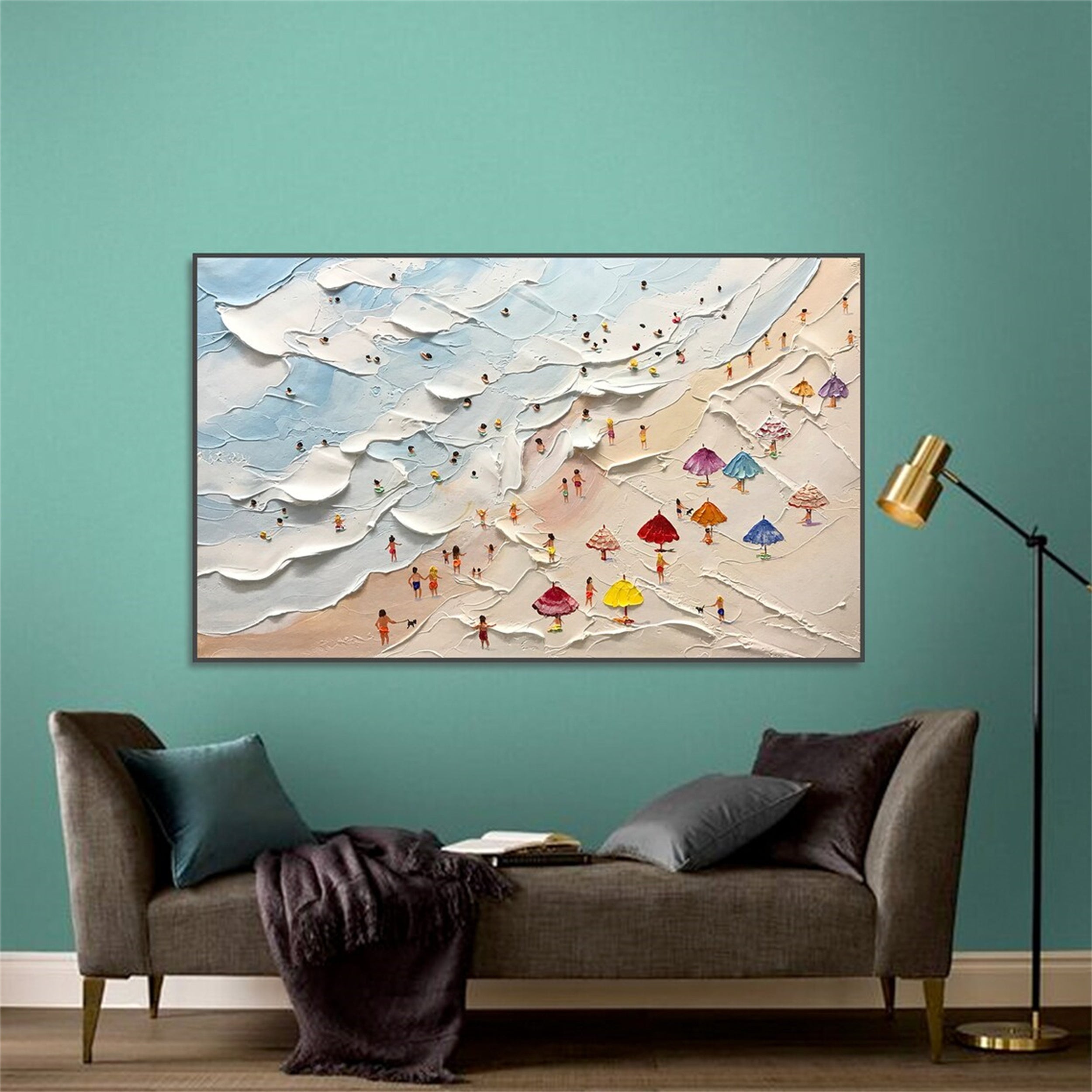 Large Abstract  Textured Swimming Painting - Happy Coast Wall Art #JJ 243