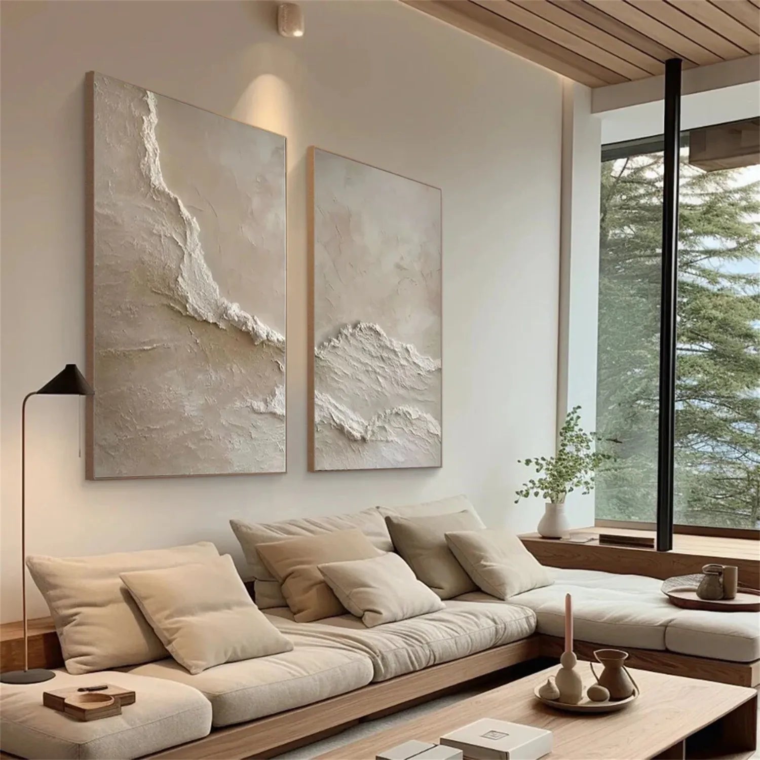 Minimalist Wall Art Set of 2 | Large Textured Neutral Vertical Paintings #ZZ 087