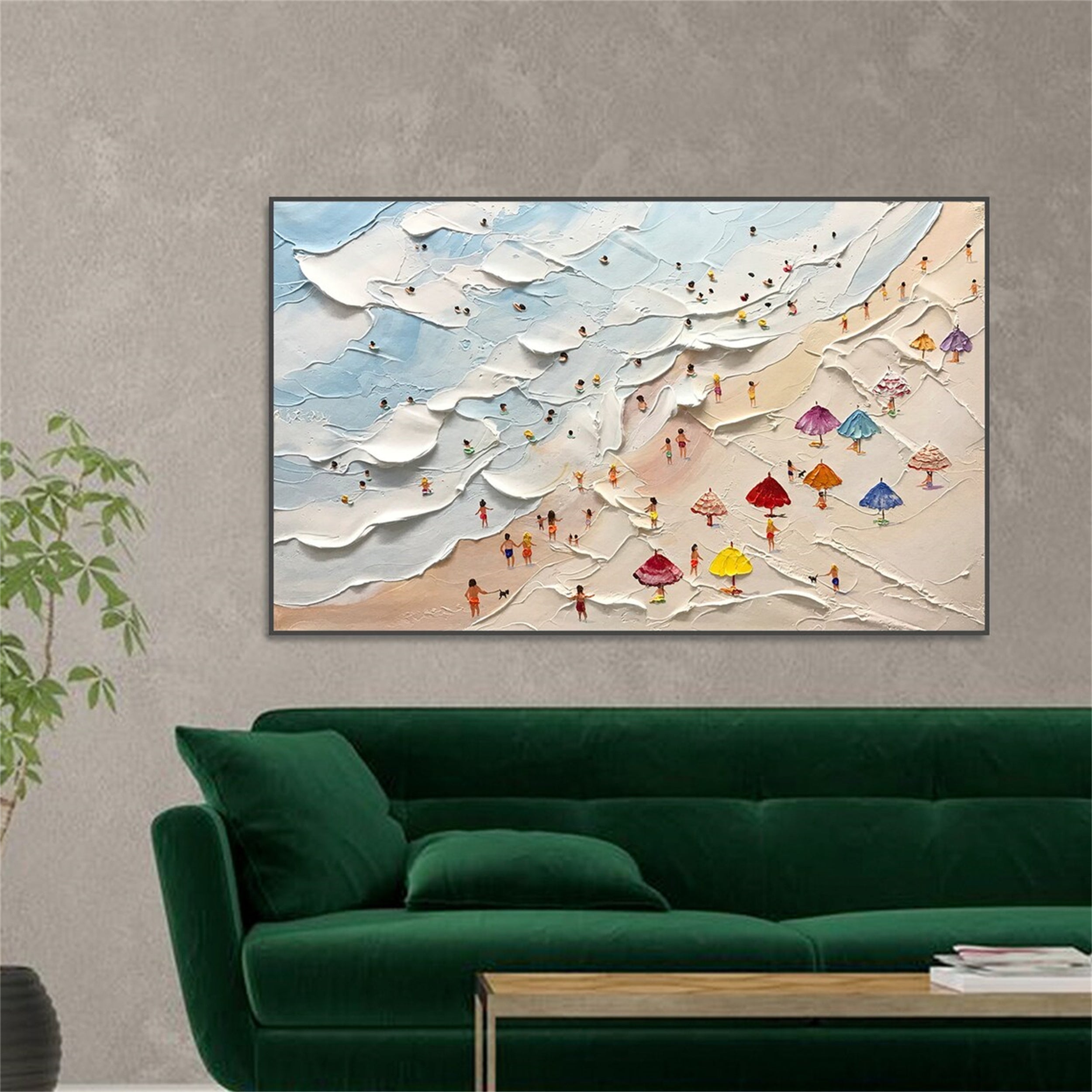 Large Abstract  Textured Swimming Painting - Happy Coast Wall Art #JJ 243