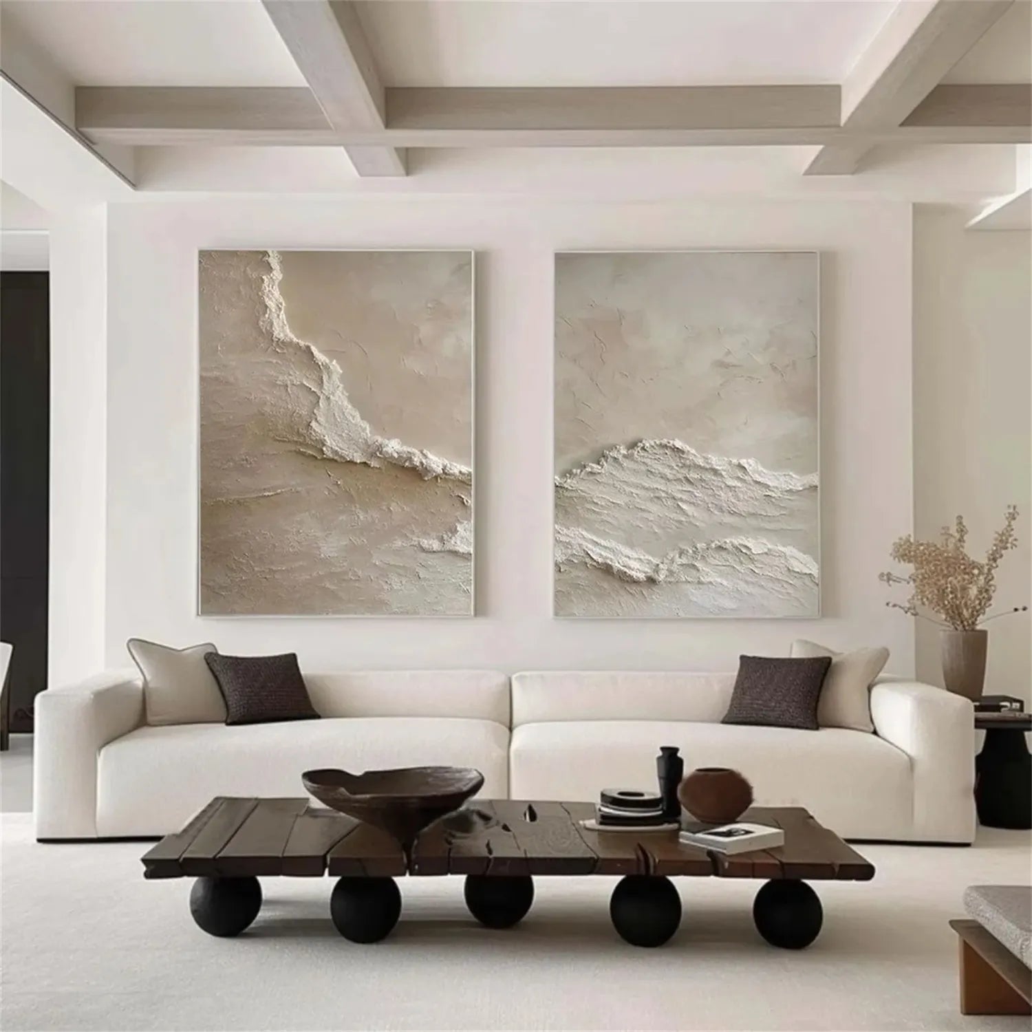 Minimalist Wall Art Set of 2 | Large Textured Neutral Vertical Paintings #ZZ 087