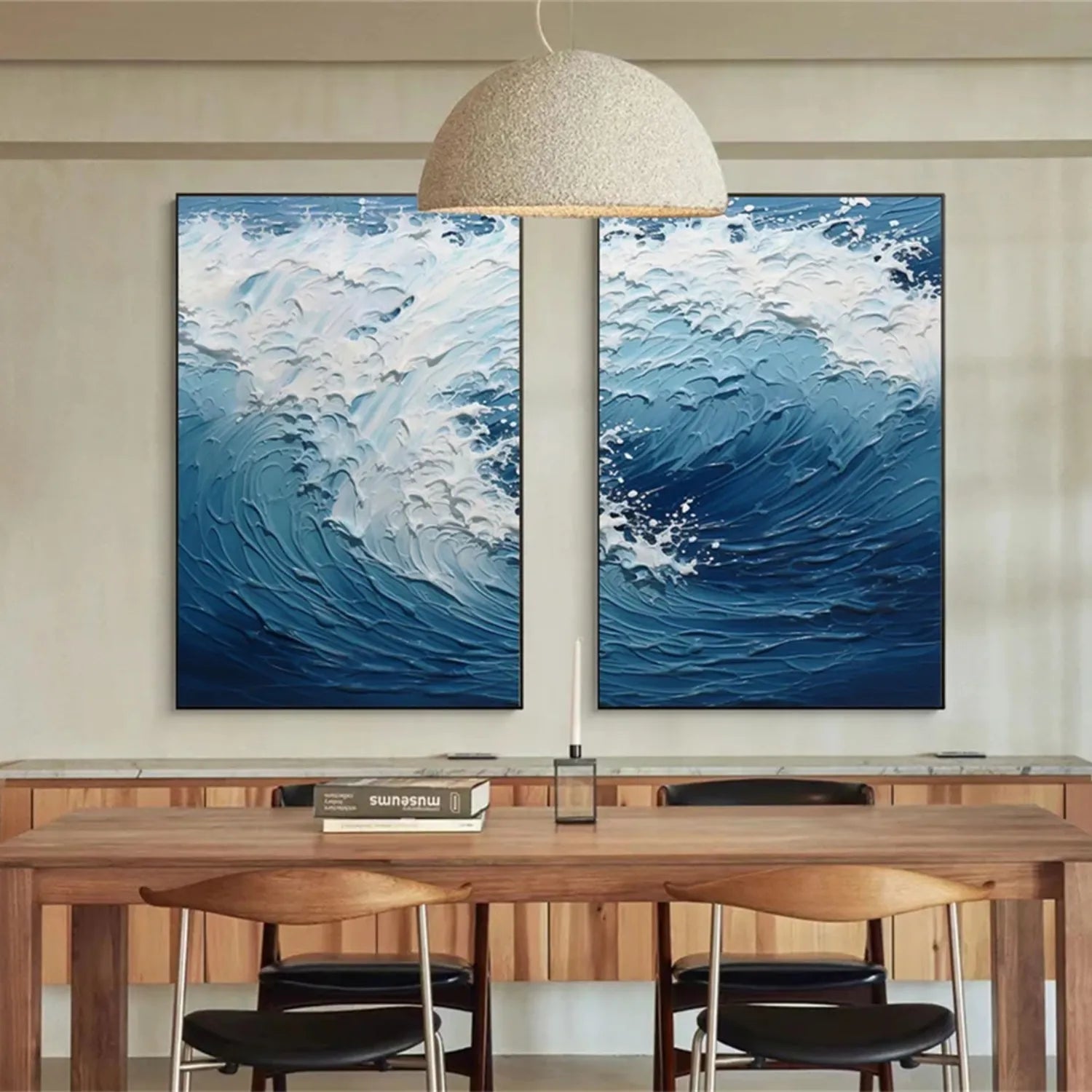 Textured Ocean Waves Canvas Art - Blue White Abstract  Wall Decor #JJ 218